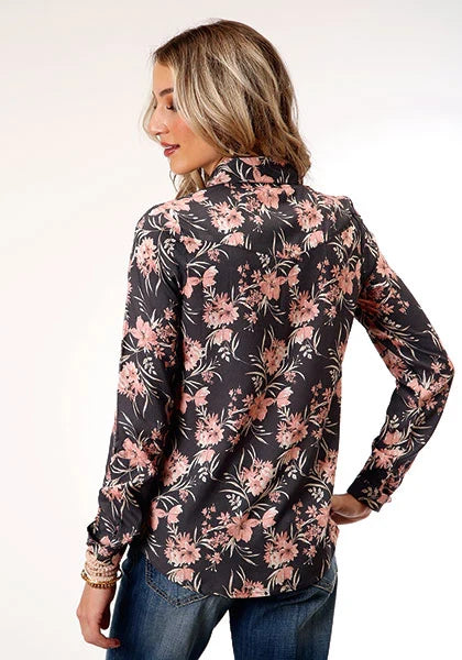 Roper 1751 Coral Floral (Grey) - Women's Western Blouse