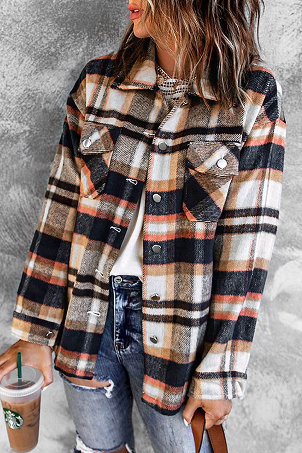 Multicolor Plaid Casual Button Up Flannel Shacket Anytime