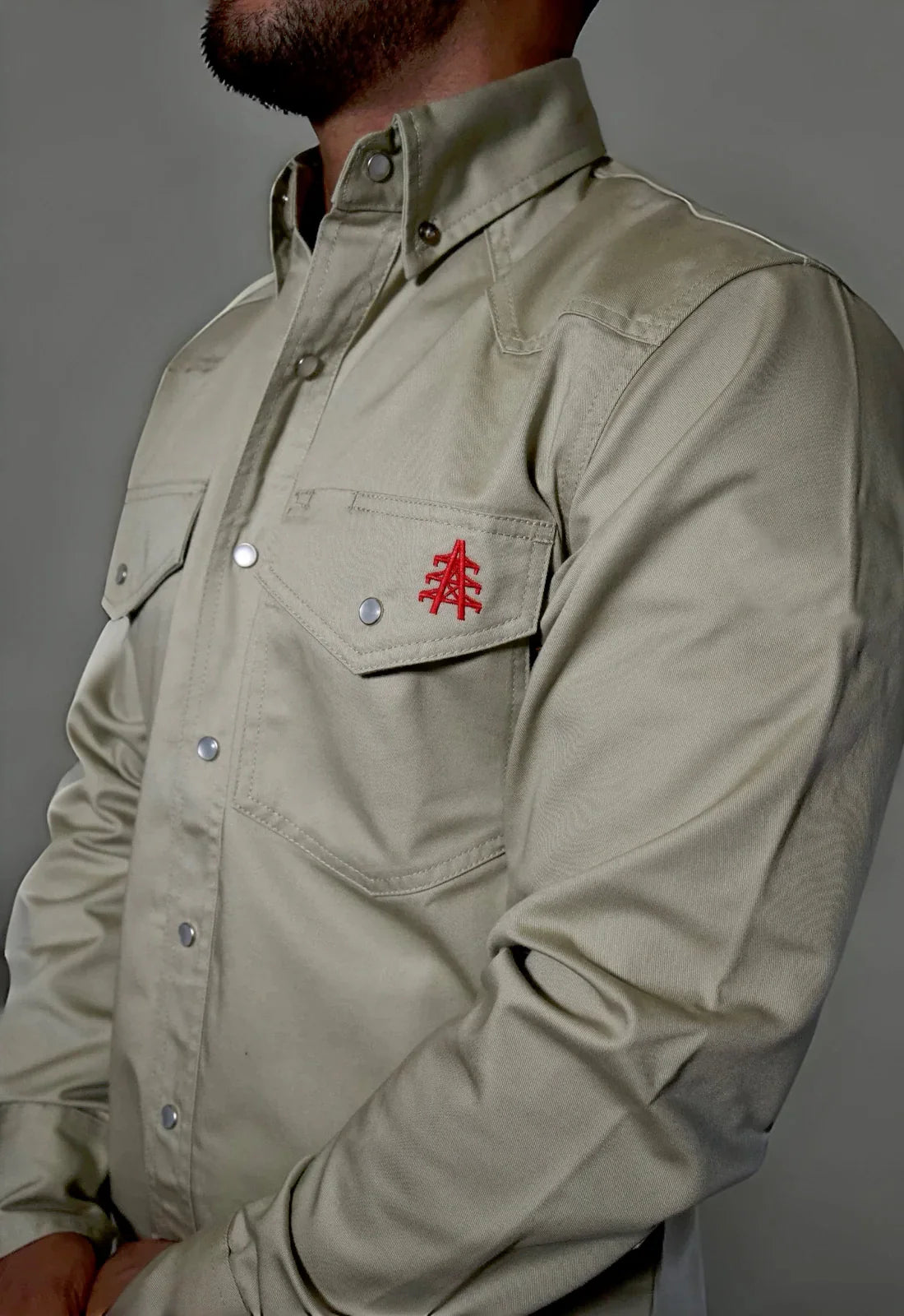 FR Western Style Pearl Snap - Khaki