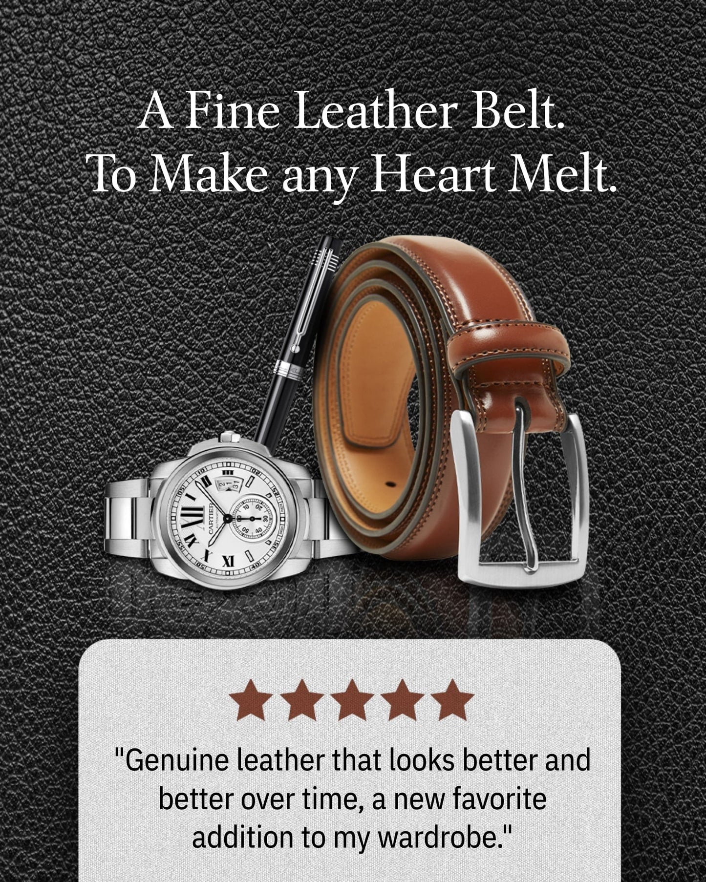 Genuine Leather Belt for Men – Zinc Alloy Buckle, 1.25" Strap