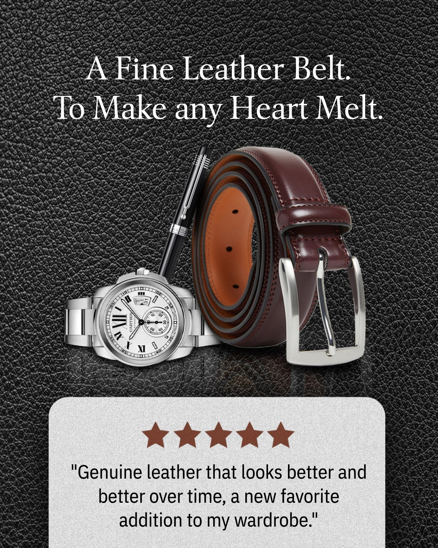 Genuine Leather Belt for Men – Zinc Alloy Buckle, 1.25" Strap