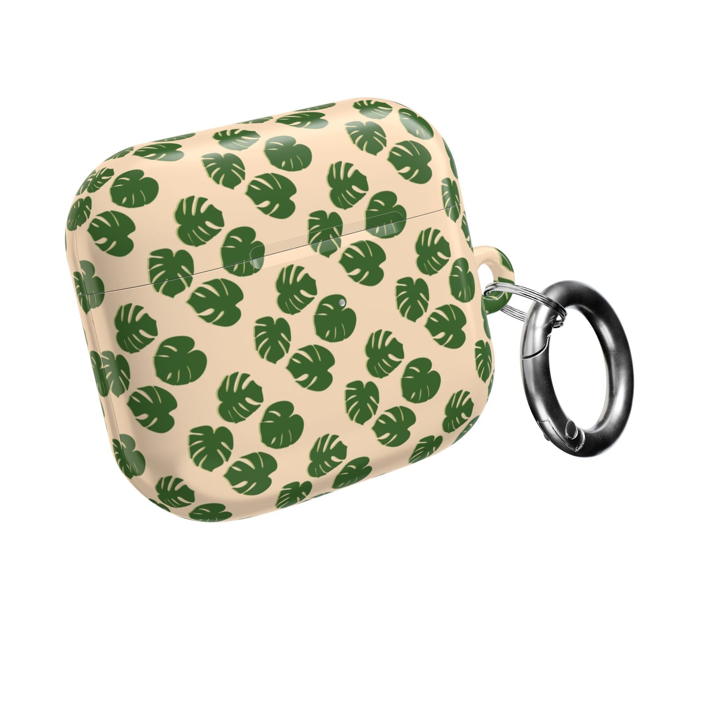 Monstera Pattern Earbud Case – Slim Protective Cover With Carabiner