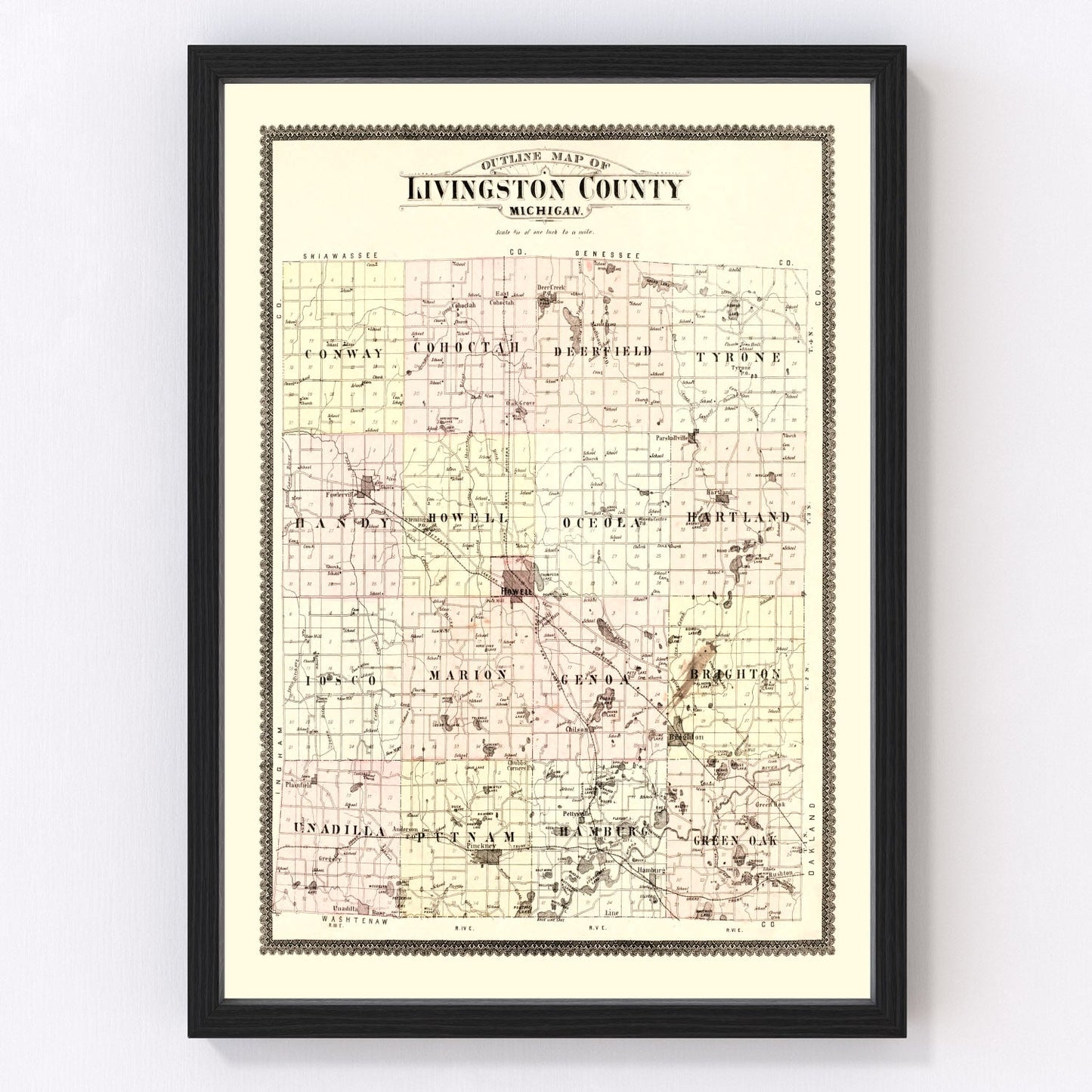 Vintage Map of Livingston County, Michigan 1895