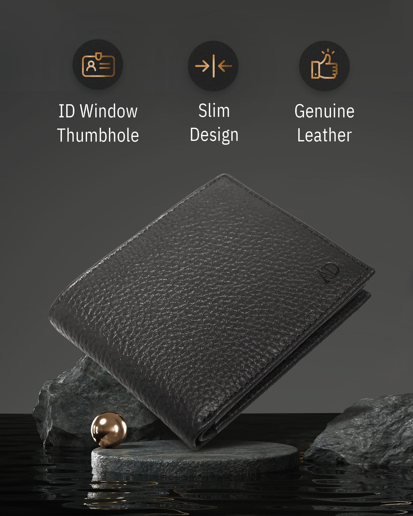 Genuine Leather Bifold Wallet – Flip-Up ID Window, RFID Blocking