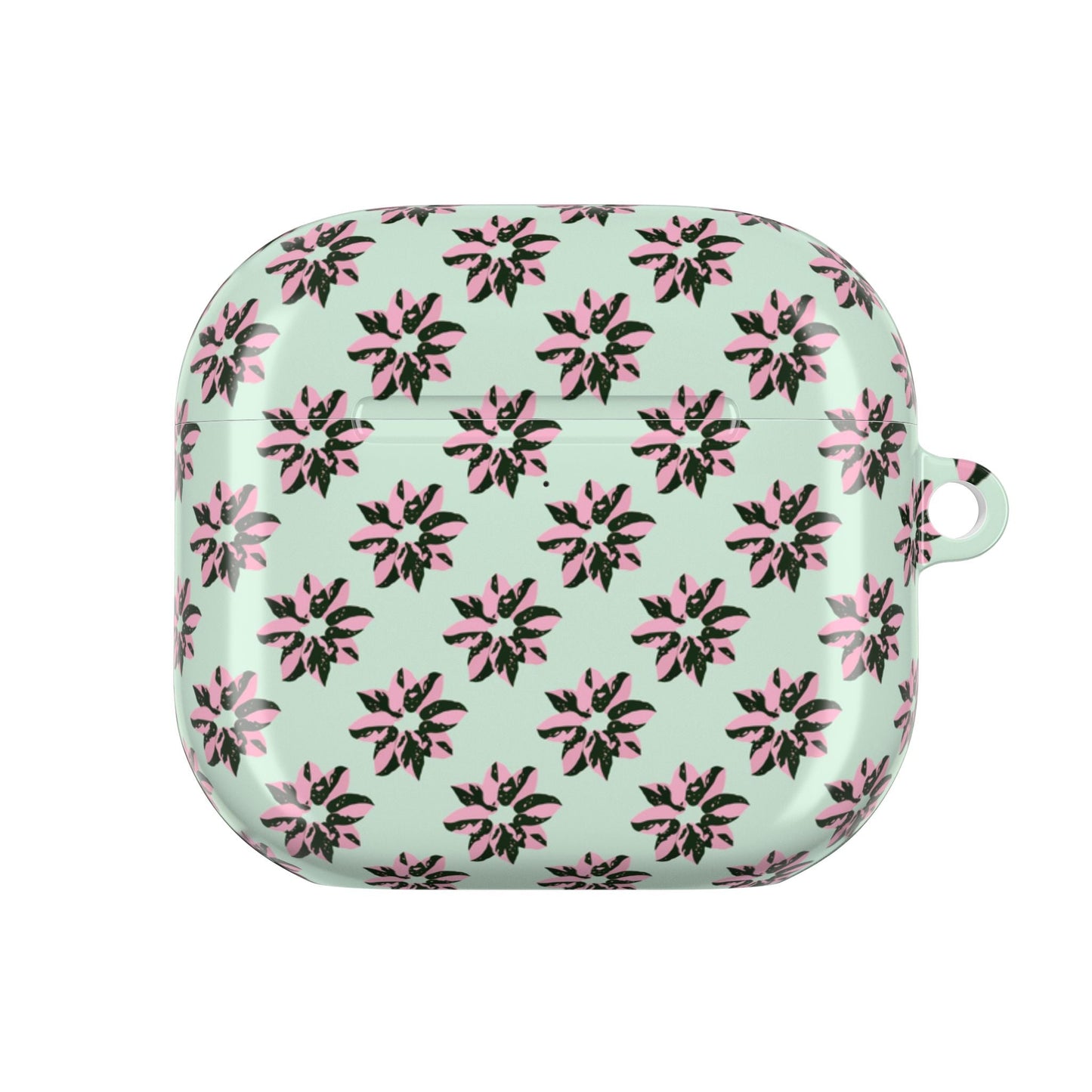 Pink Princess Philodendron Pattern Earbud Case – Slim Protective Cover With Carabiner
