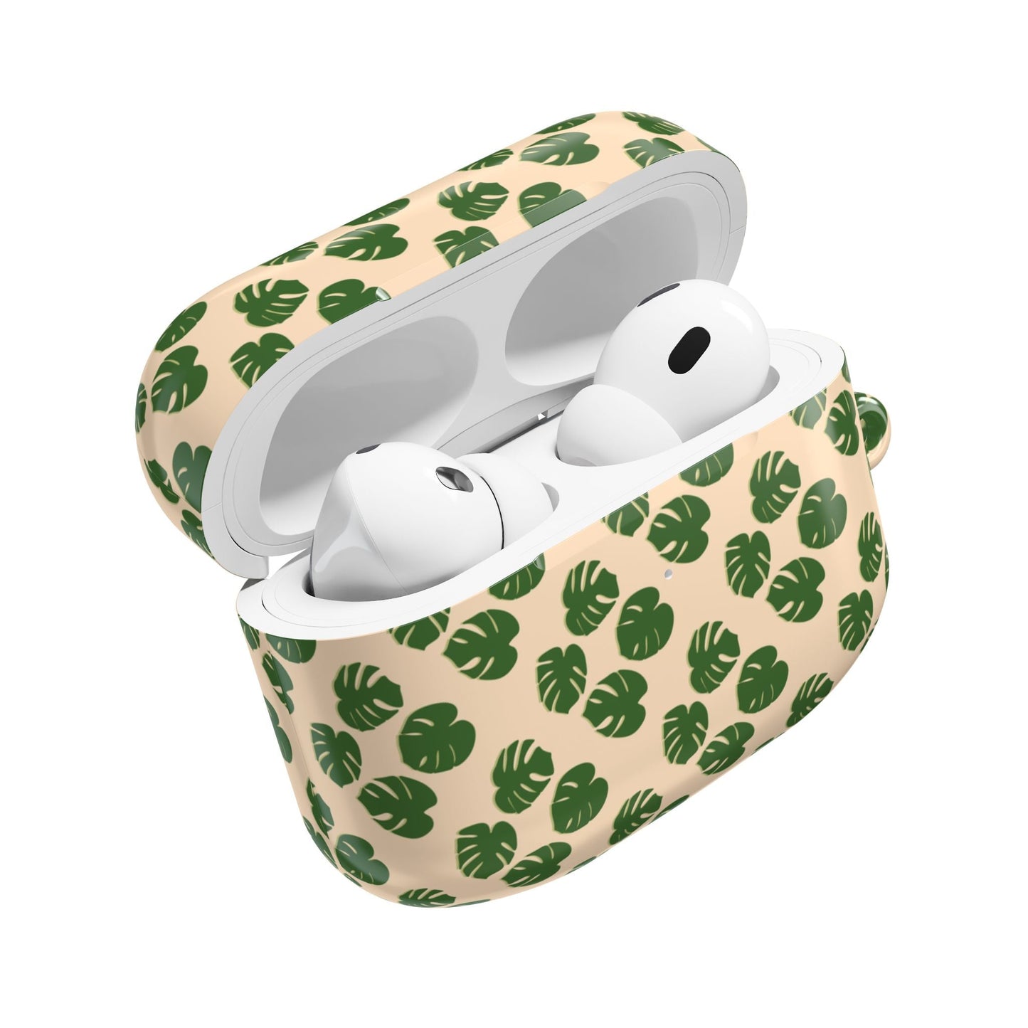 Monstera Pattern Earbud Case – Slim Protective Cover With Carabiner