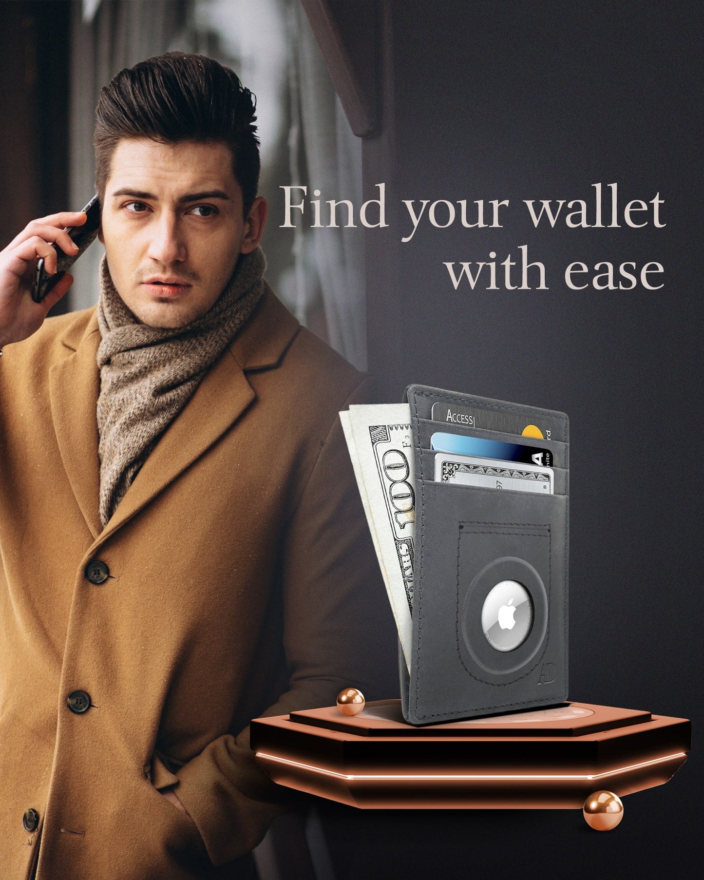 Leather AirTag Card Holder – Slim Wallet with Hidden Tracker Pocket