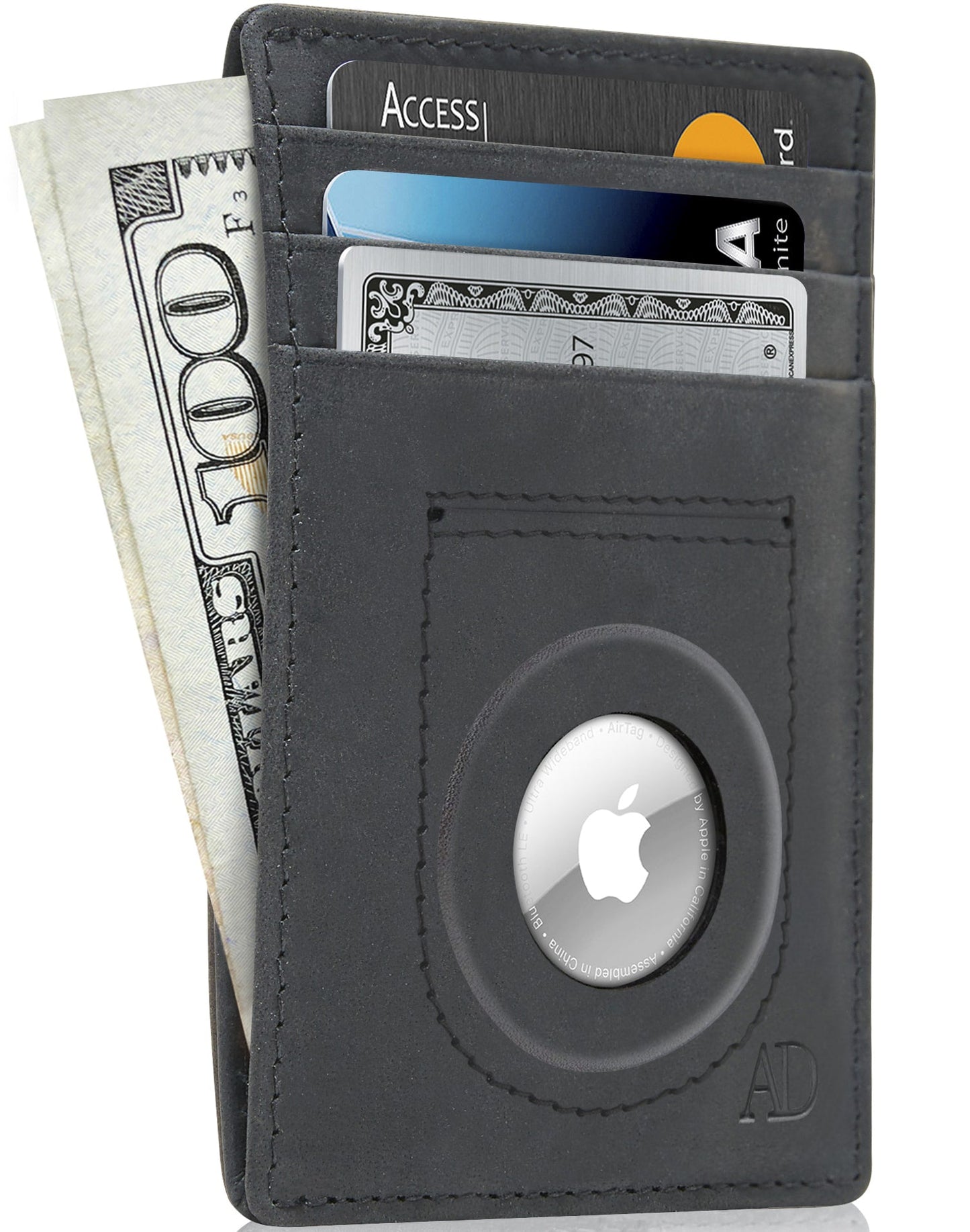 Leather AirTag Card Holder – Slim Wallet with Hidden Tracker Pocket