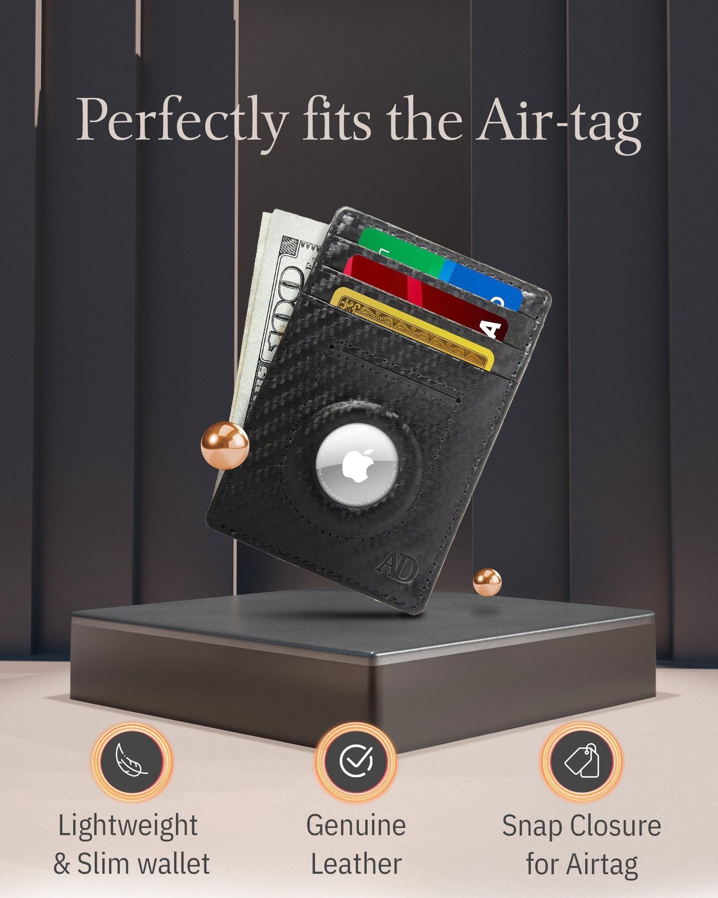 Leather AirTag Card Holder – Slim Wallet with Hidden Tracker Pocket