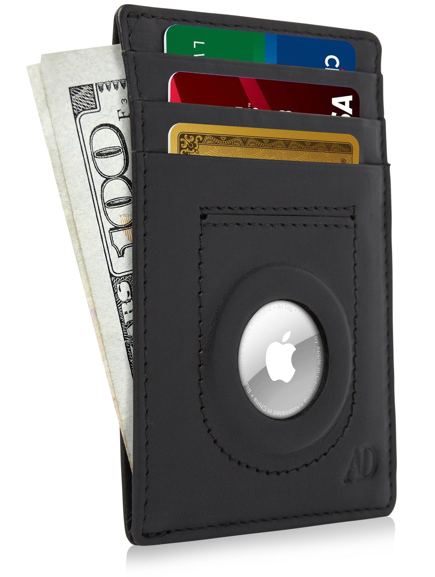 Leather AirTag Card Holder – Slim Wallet with Hidden Tracker Pocket