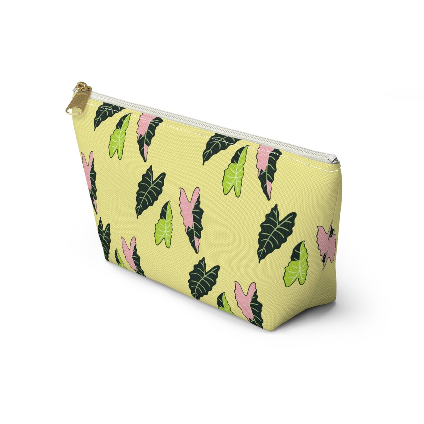 Alocasia Pattern Accessory Pouch – Zippered Catch-All With T-Bottom