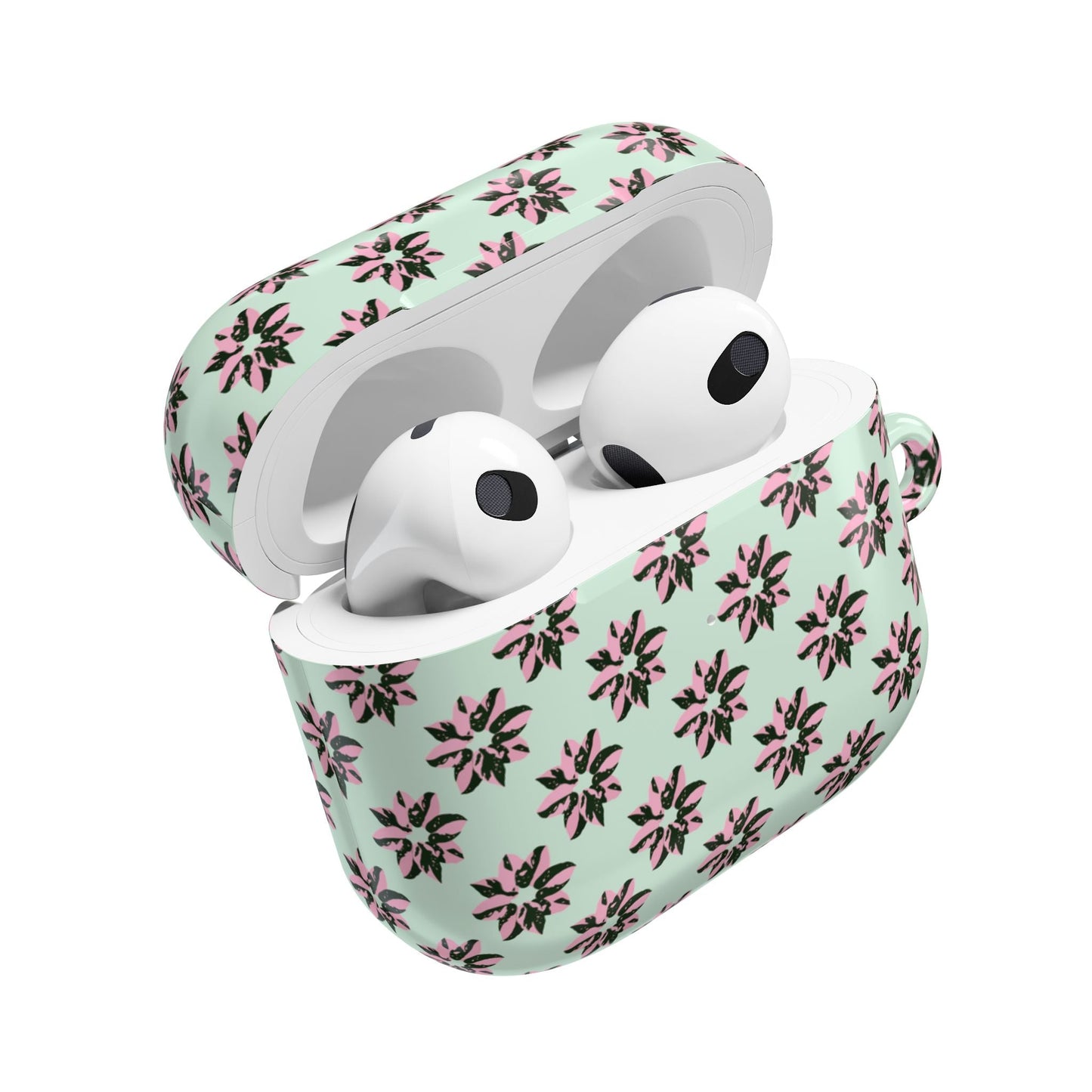 Pink Princess Philodendron Pattern Earbud Case – Slim Protective Cover With Carabiner