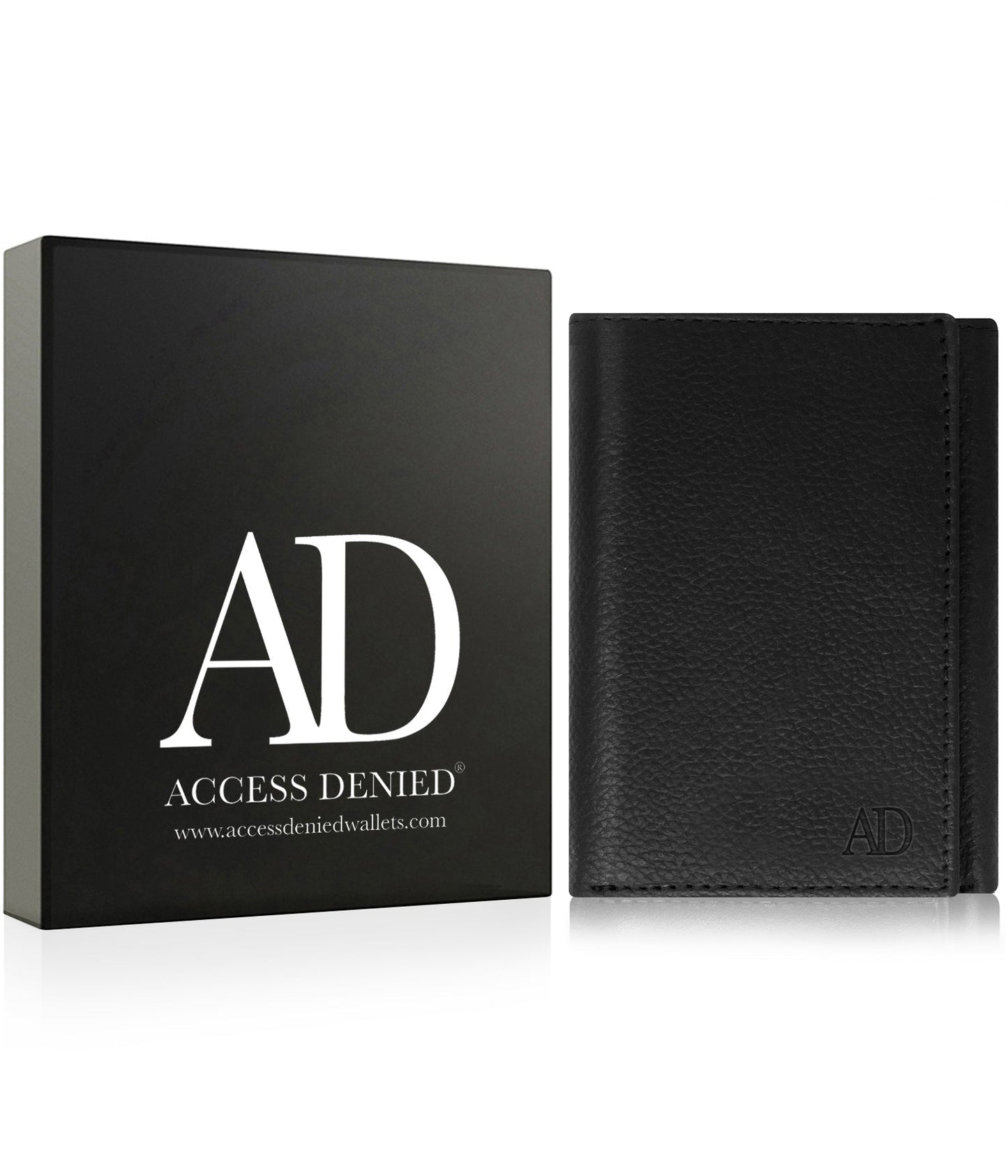 Genuine Leather Trifold Wallet – Flip-Up Dual ID Windows, RFID Blocking