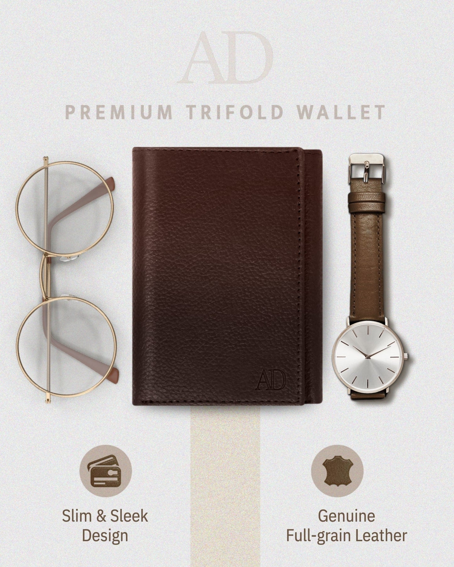 Genuine Leather Trifold Wallet – ID Window, 7 Card Slots, RFID Blocking