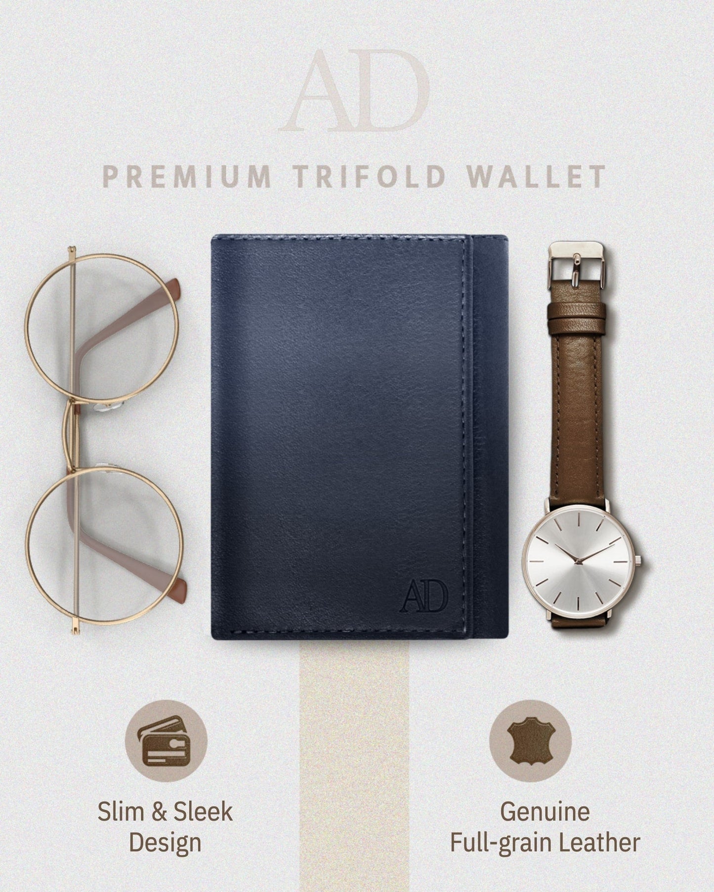 Genuine Leather Trifold Wallet – ID Window, 7 Card Slots, RFID Blocking