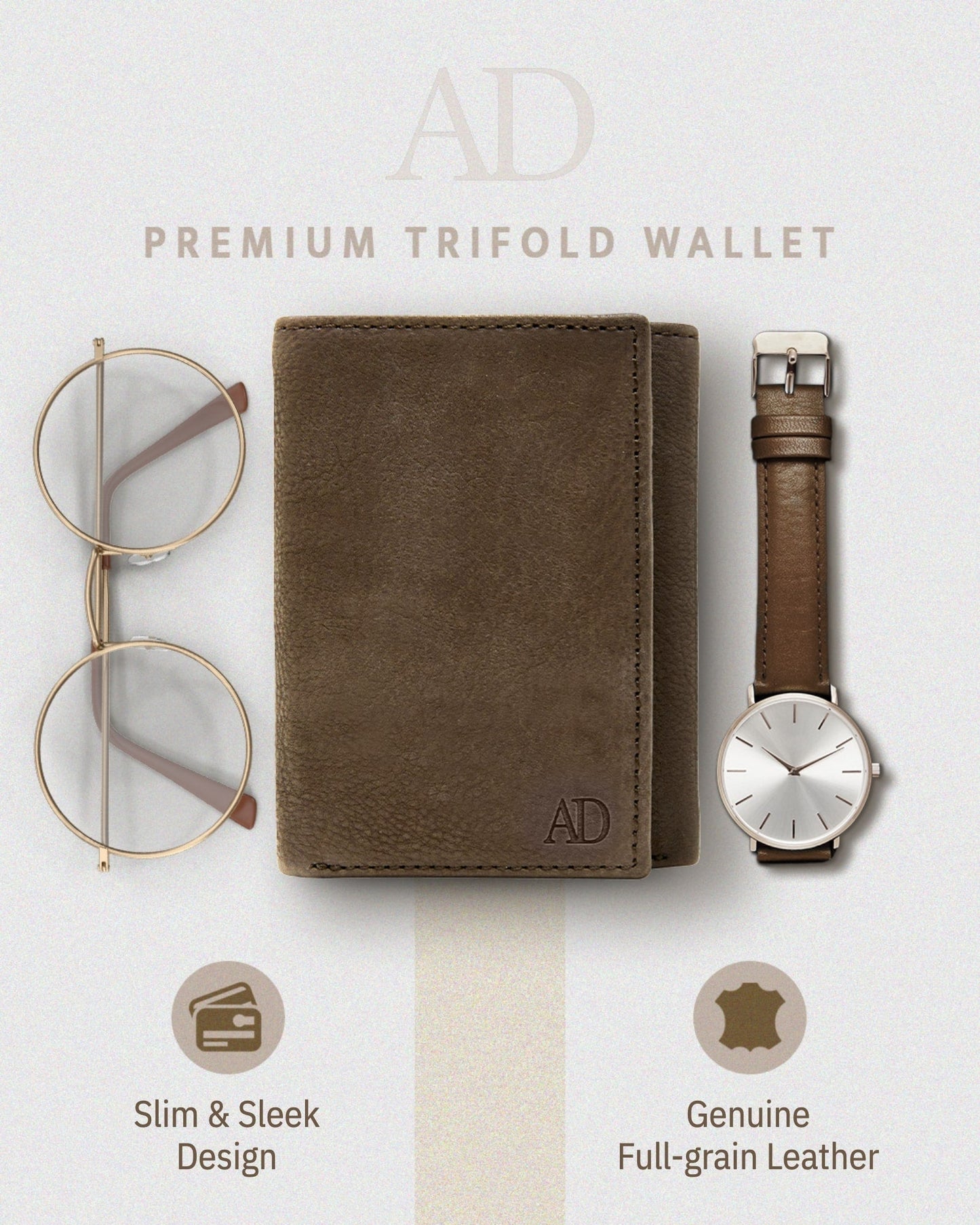 Genuine Leather Trifold Wallet – ID Window, 7 Card Slots, RFID Blocking