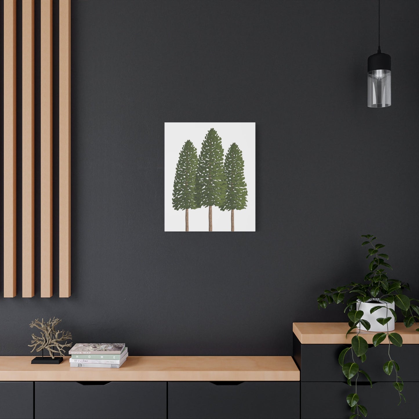 Three Ponderosa Pine Canvas Wall Art Matte Stretched Print Minimalist Forest Landscape Decor