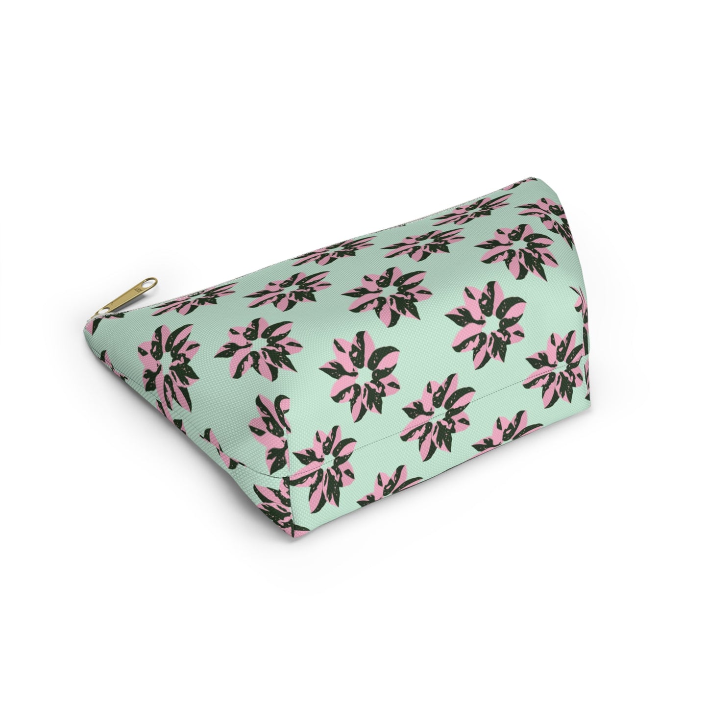 Pink Princess Philodendron Pattern Accessory Pouch – Zippered Catch-All With T-Bottom