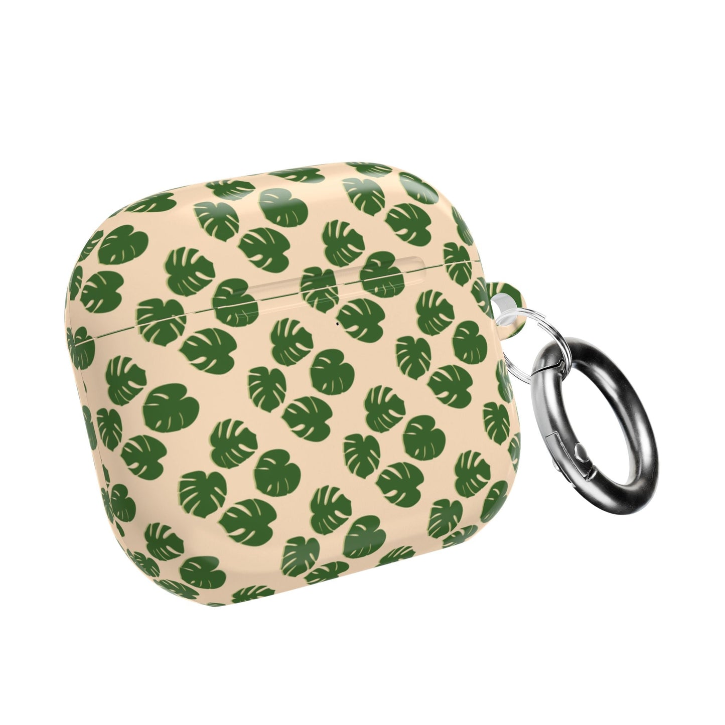 Monstera Pattern Earbud Case – Slim Protective Cover With Carabiner