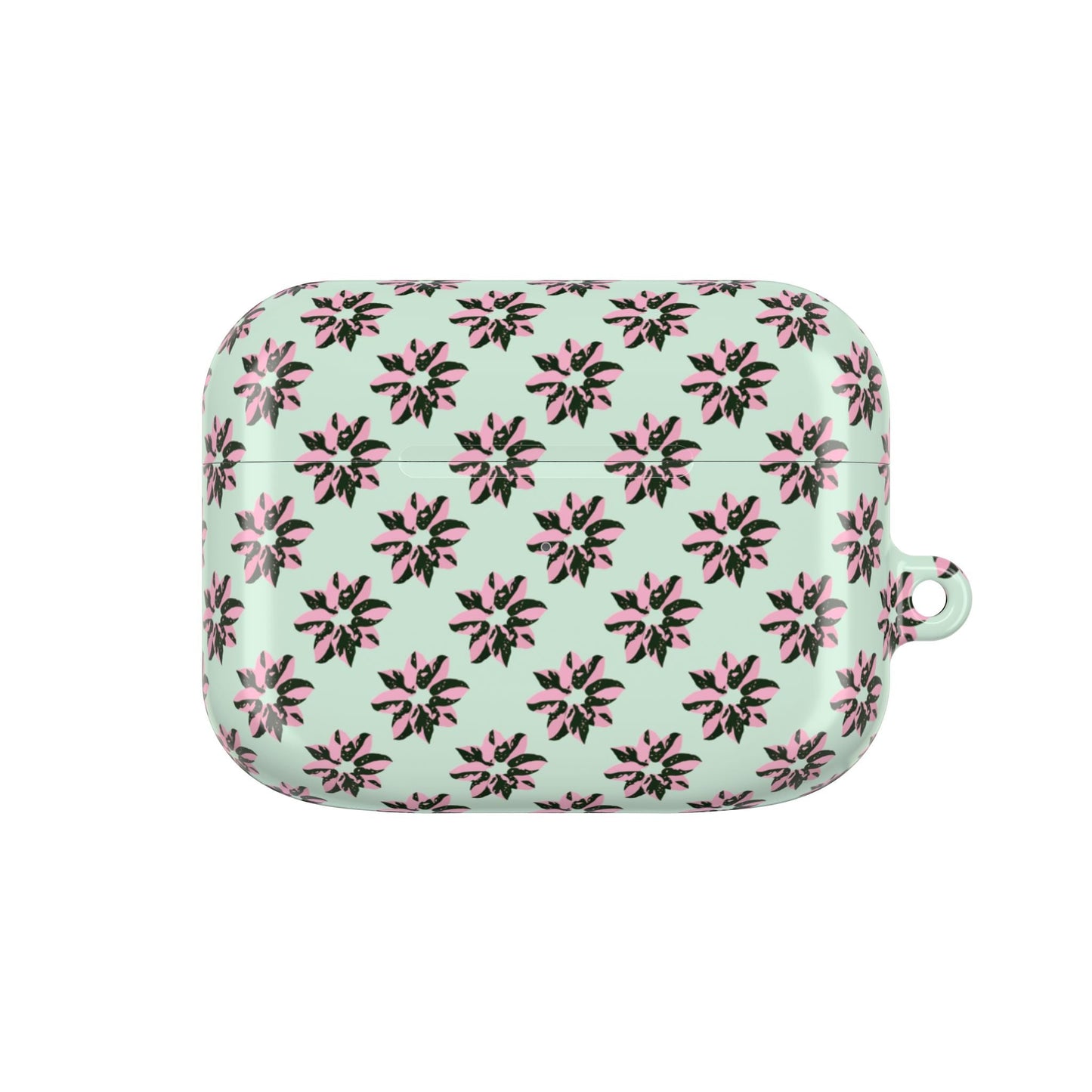 Pink Princess Philodendron Pattern Earbud Case – Slim Protective Cover With Carabiner