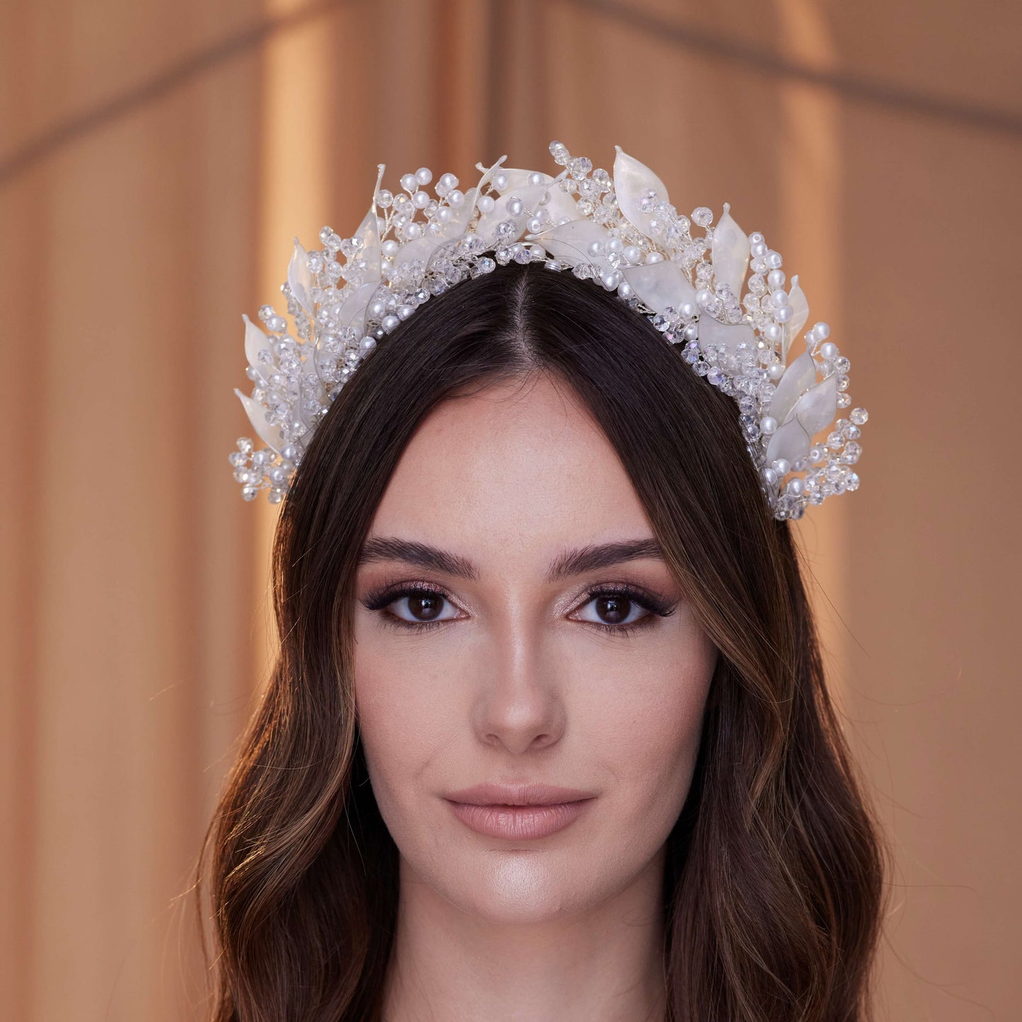 Crystal Pearl Hair Band with Resin Leaves