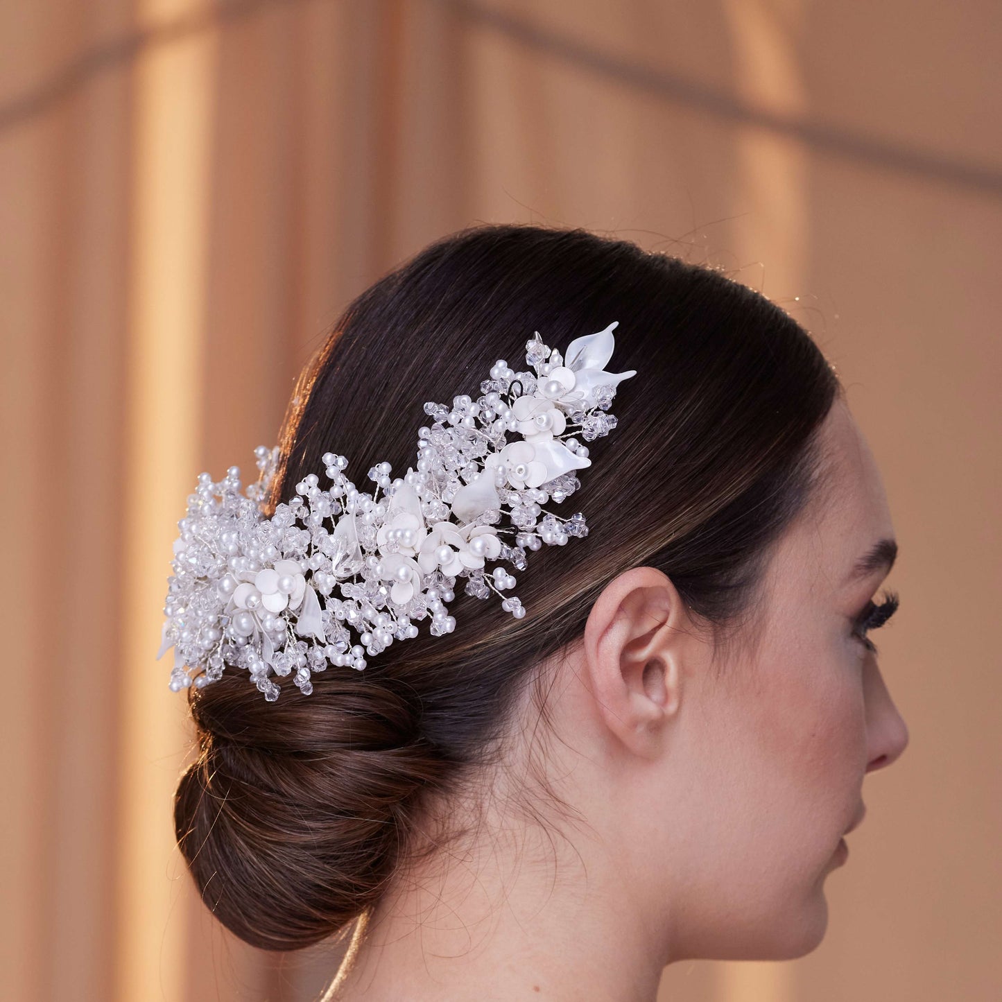 Exquisite Bridal Headpiece with Resin Flowers, Pearls, and Crystal Beads