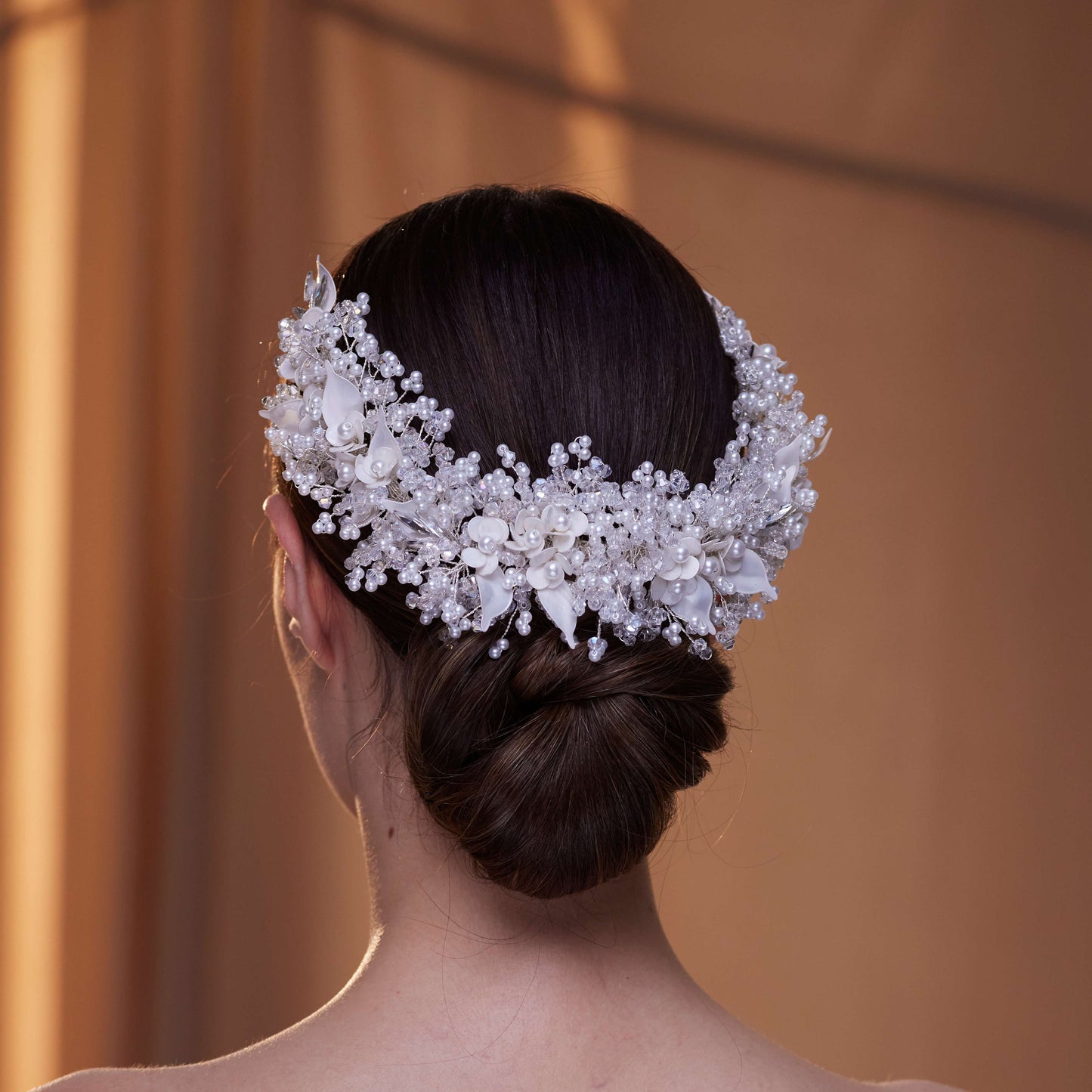 Exquisite Bridal Headpiece with Resin Flowers, Pearls, and Crystal Beads