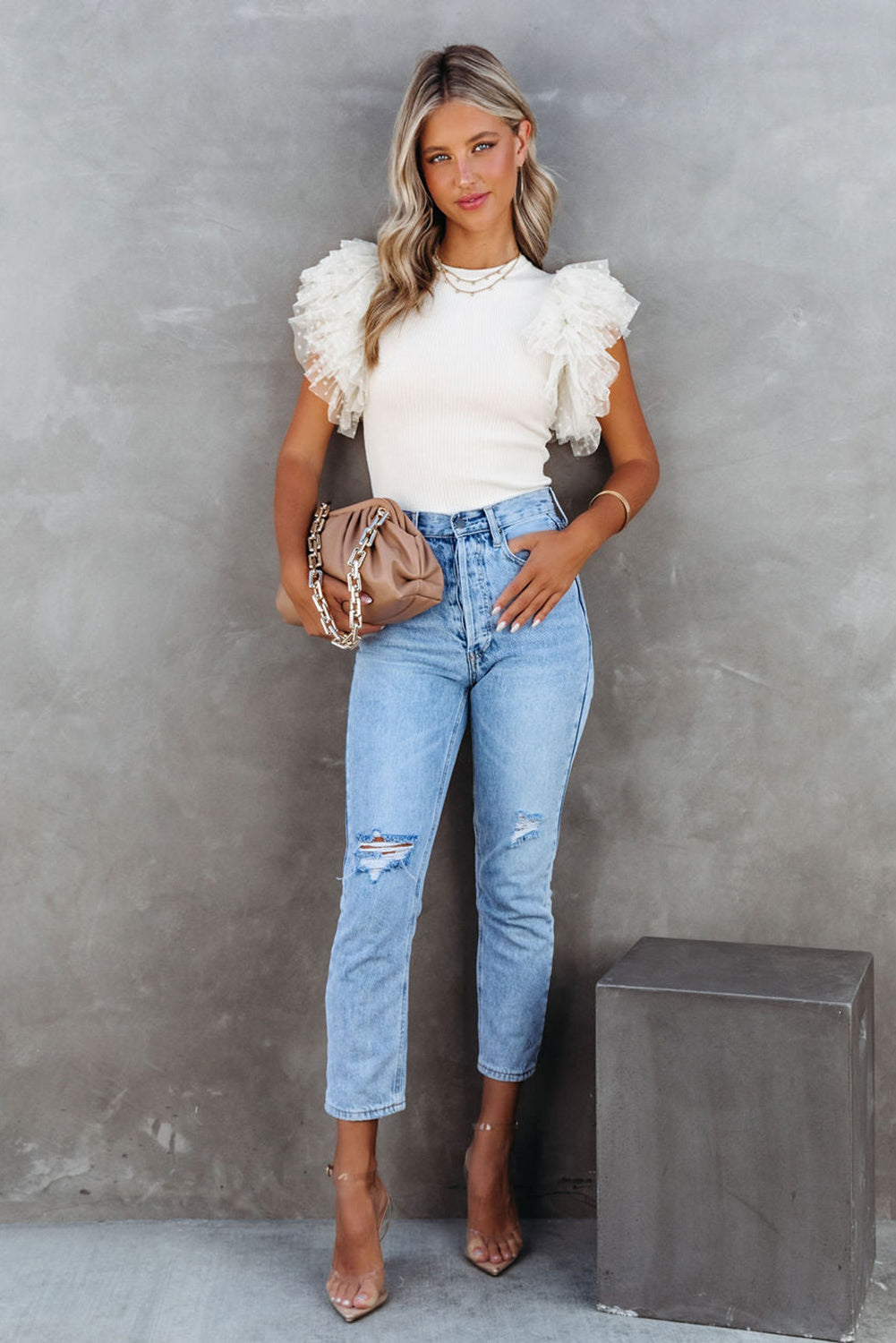 Pink Layered Ruffle Knit Blouse