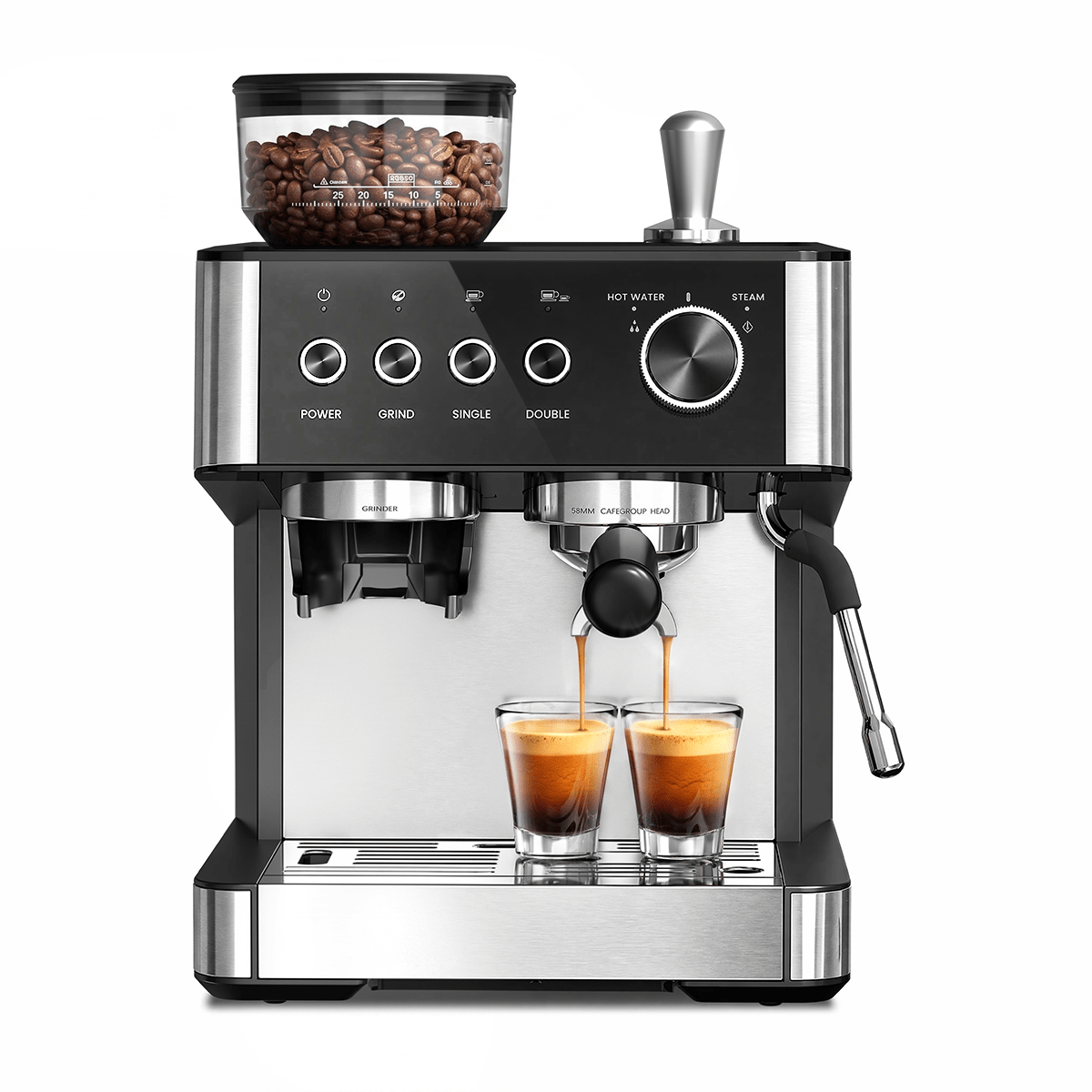 Kismile Espresso Machine, Semi-Automatic Coffee Maker with Bean Grinder and Milk Frother Steam Wand
