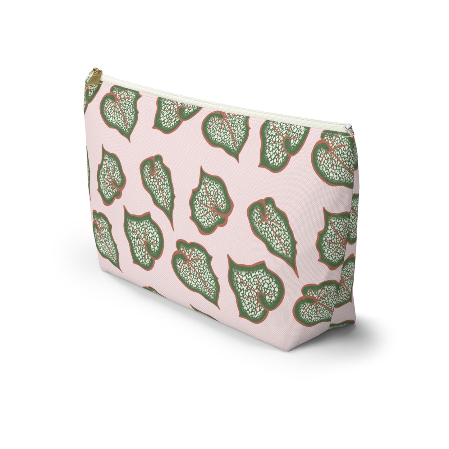 Begonia Pattern Accessory Pouch – Zippered Catch-All With T-Bottom