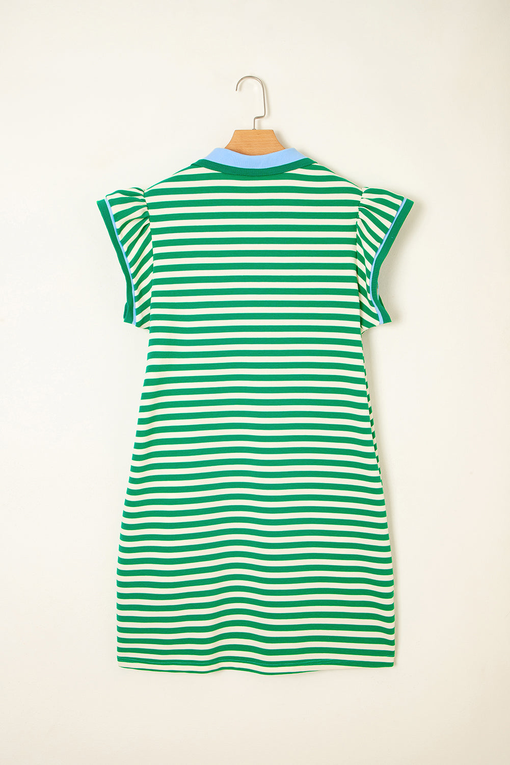 Stripe Flutter Sleeve Contrast Collar Mini Dress