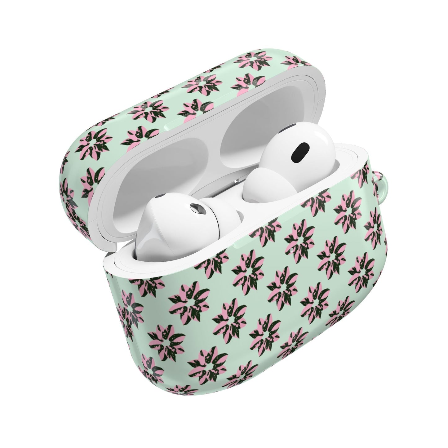 Pink Princess Philodendron Pattern Earbud Case – Slim Protective Cover With Carabiner