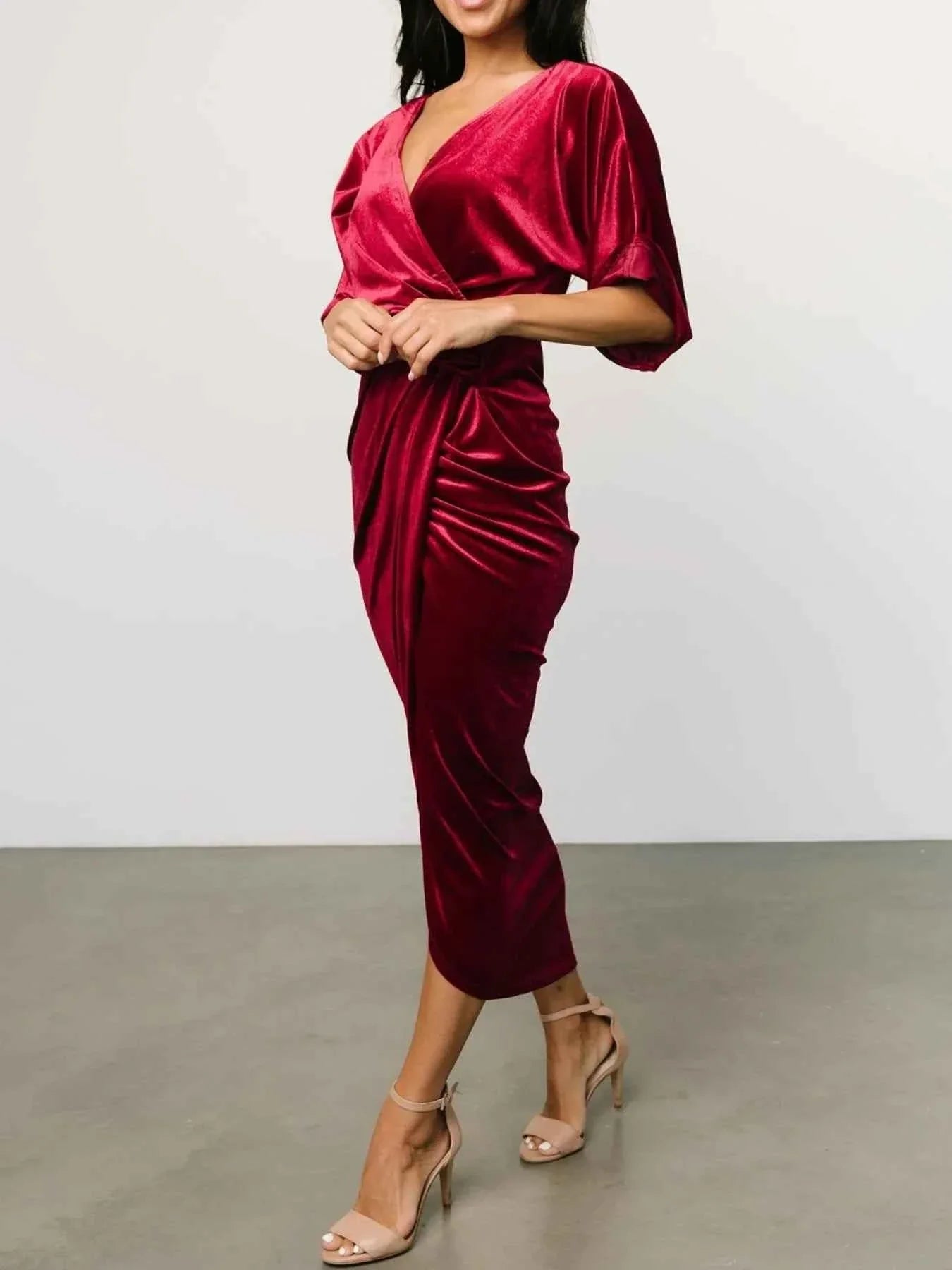Ruched Surplice Half Sleeve Dress, Holiday Dress