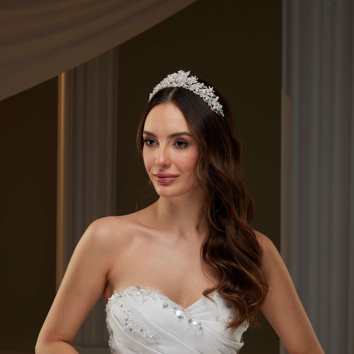 Elegant Crystal & Pearl Tiara