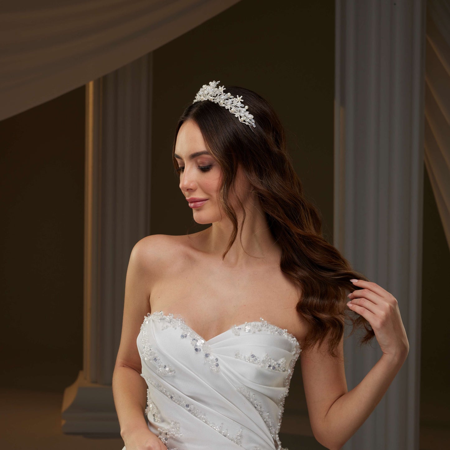 Elegant Crystal & Pearl Tiara