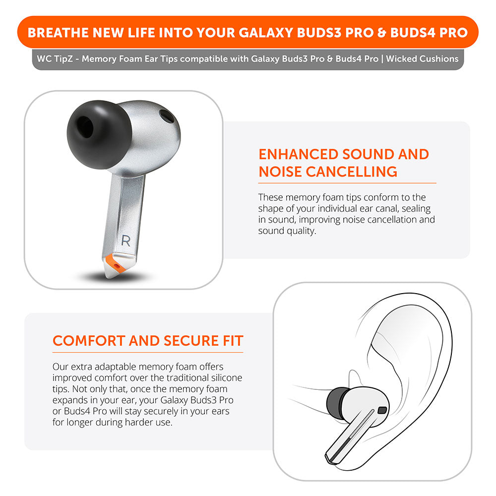 Galaxy Buds Pro 3 & 4 Memory Foam Ear Tips - WC TipZ Galaxy