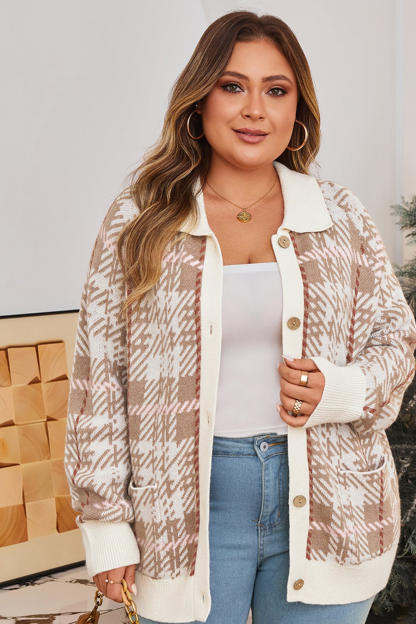Navy Trim Front Cardigan PLUS Sweater