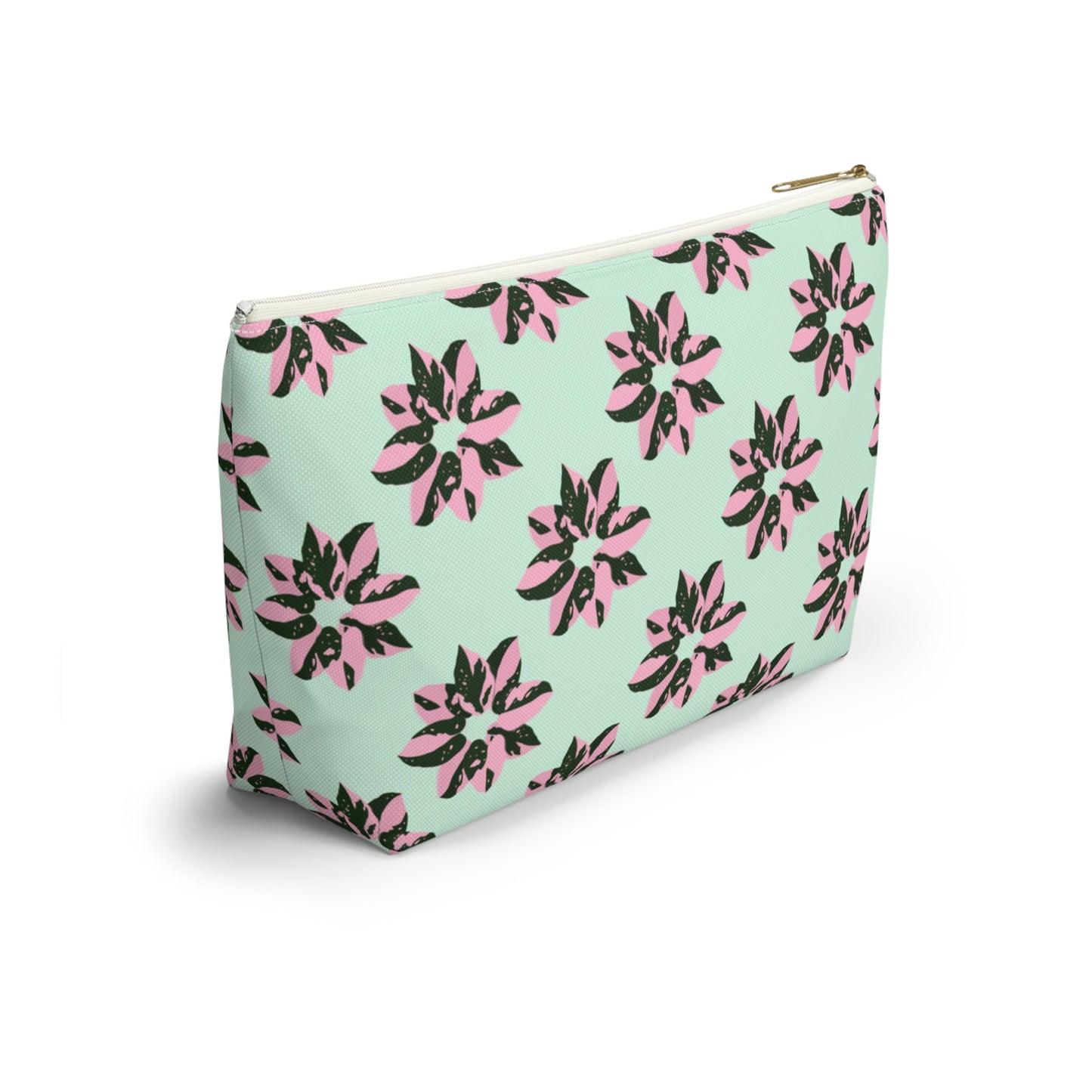 Pink Princess Philodendron Pattern Accessory Pouch – Zippered Catch-All With T-Bottom