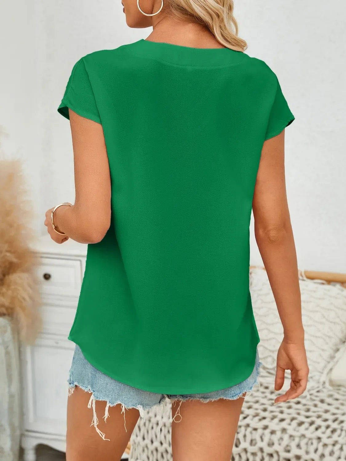V-Neck Women's Blouse - Classic Polyester Top