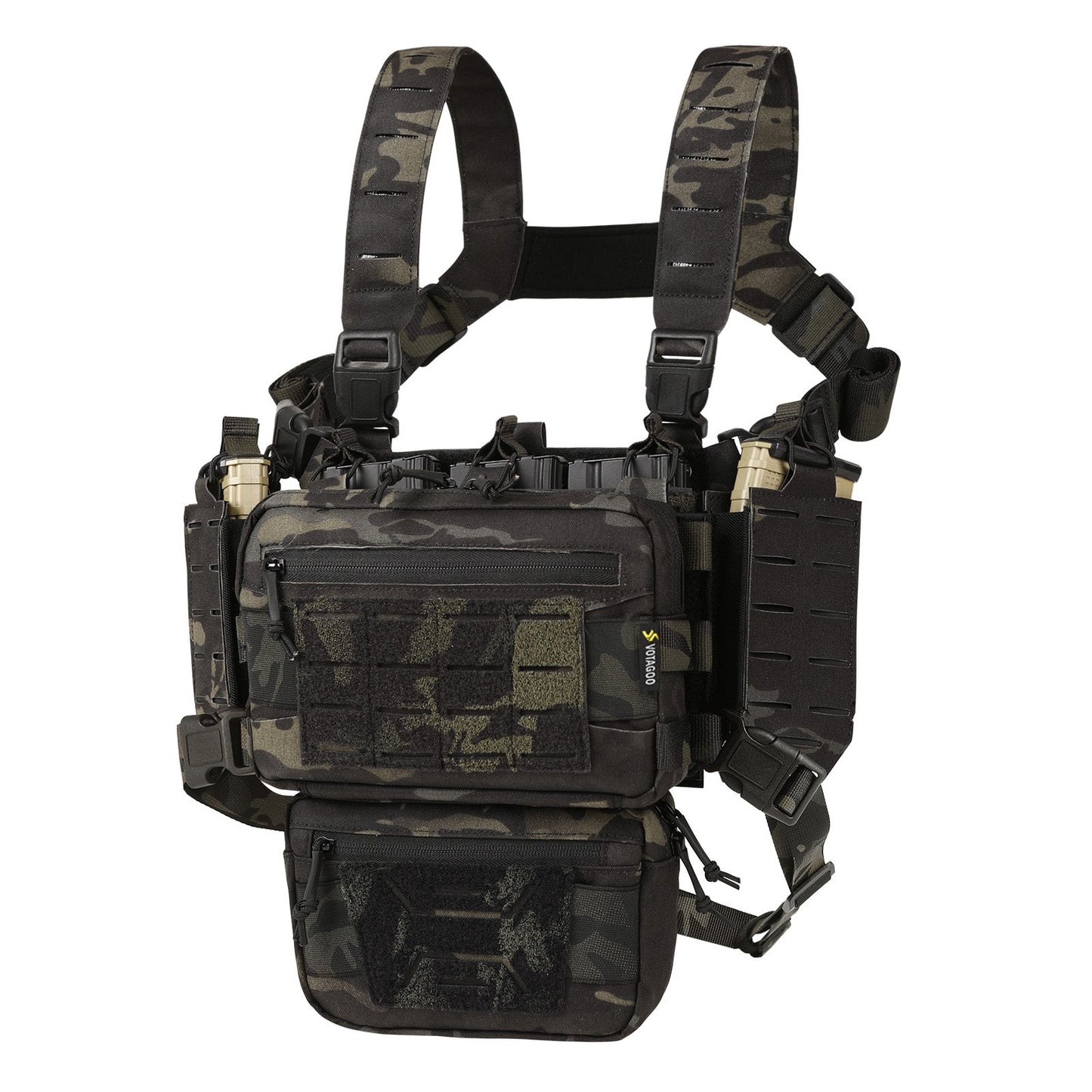 Votagoo Tactical Chest Rig,Molle Modular Micro Fight Chest Rigs Adjustable&Detachable with 5.56/7.62 Magazine Pouch