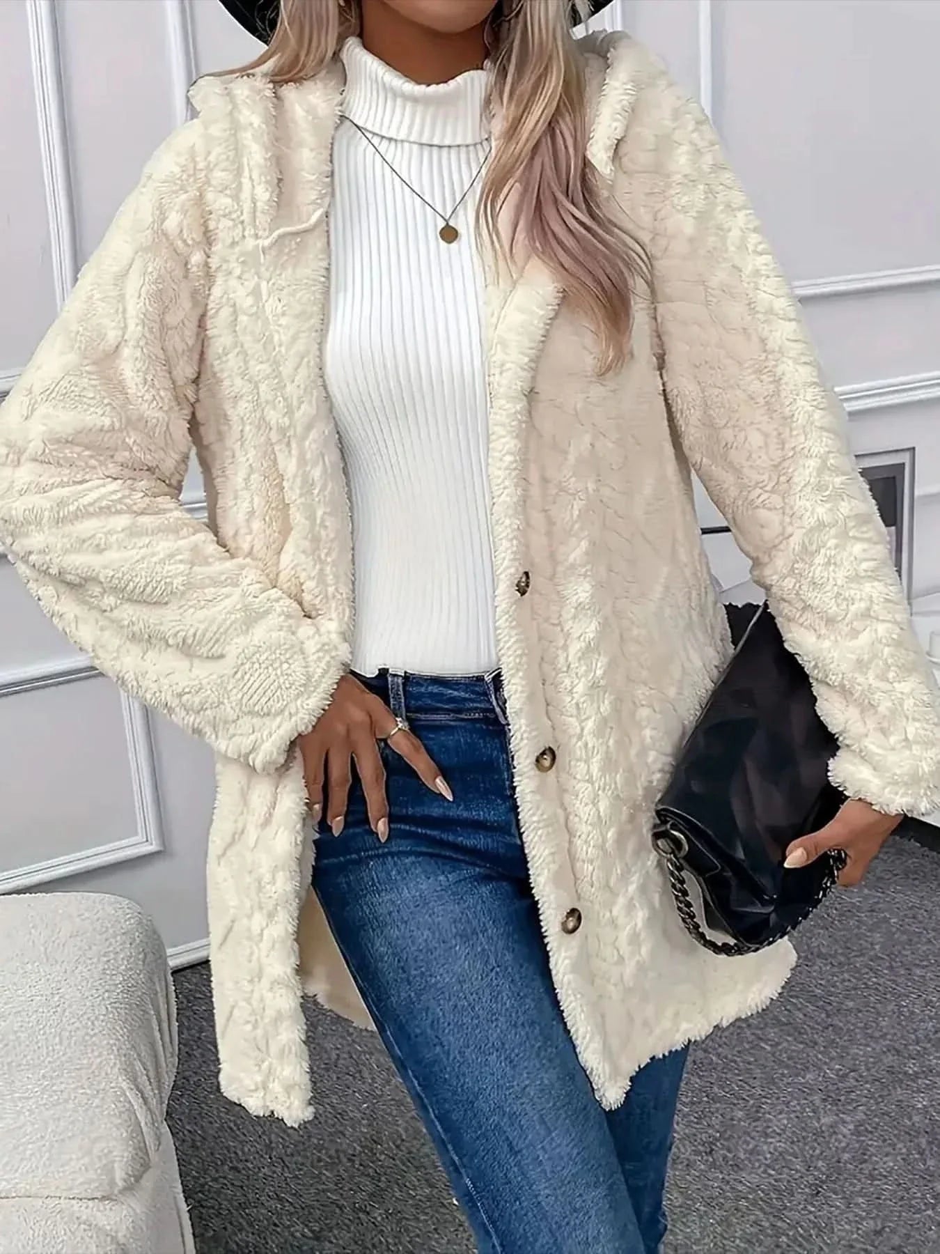 Luxurious Warm Thick Faux Fur Teddy Coat With Button Front For Women