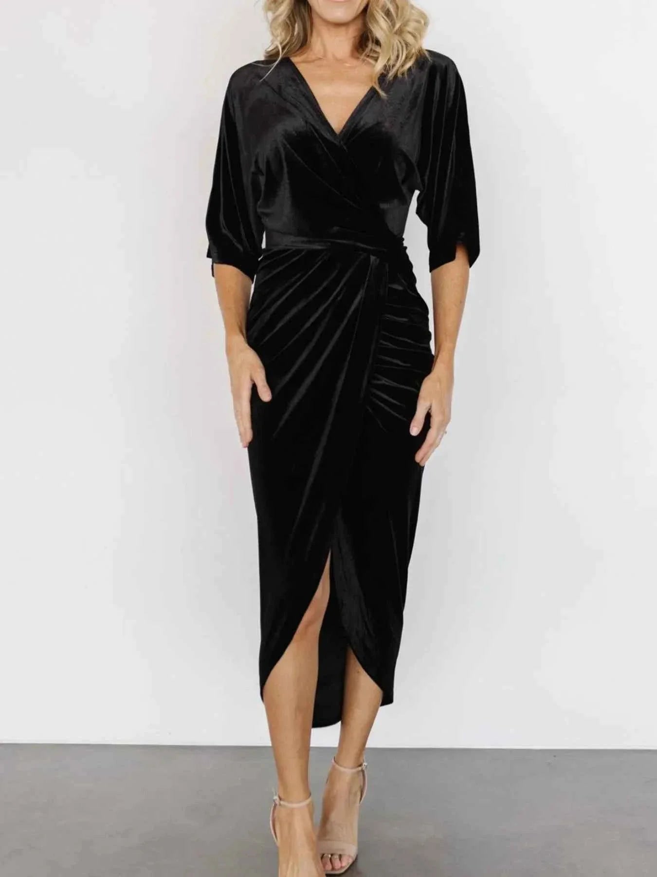 Ruched Surplice Half Sleeve Dress, Holiday Dress