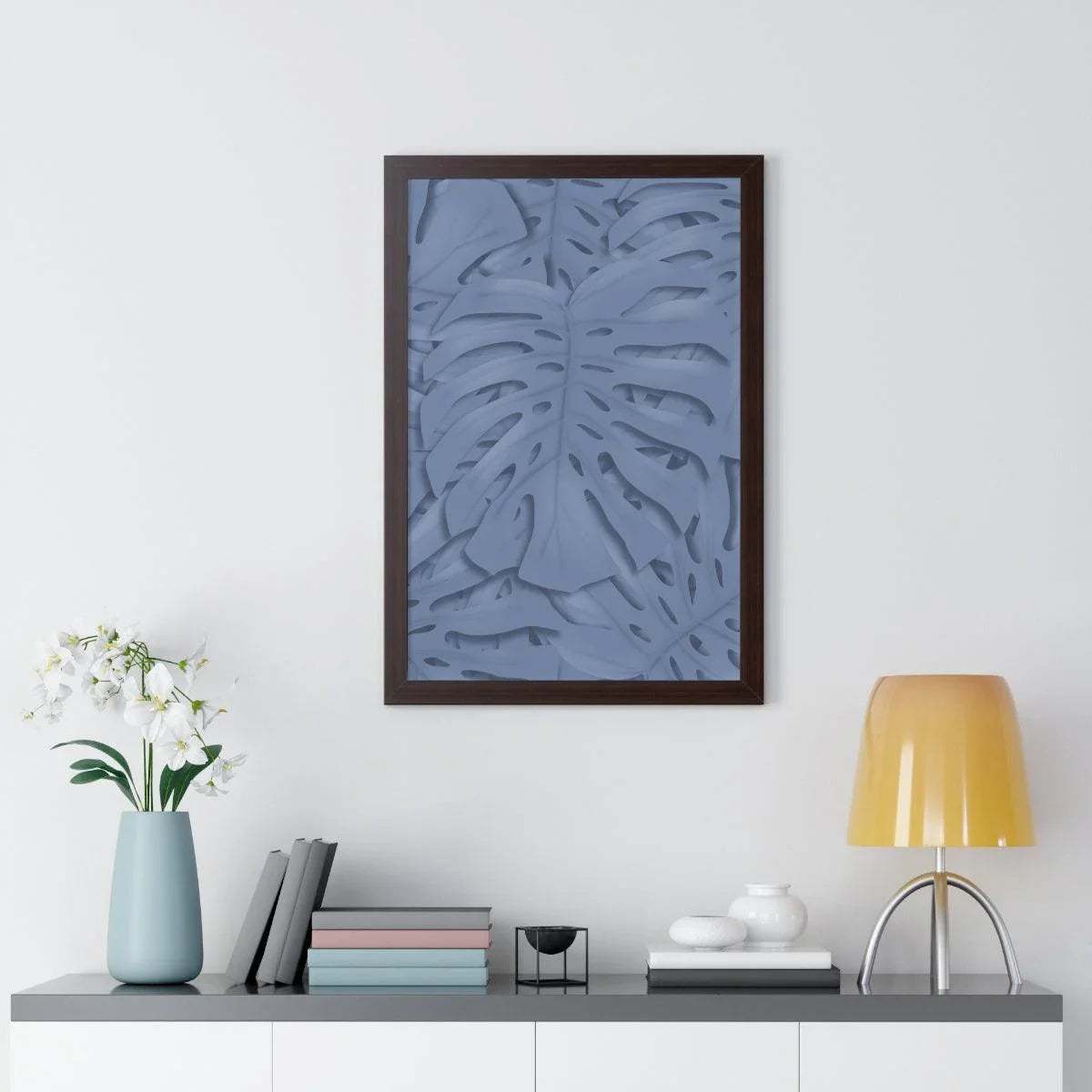 Blue Monstera Framed Print – Botanical Wall Art