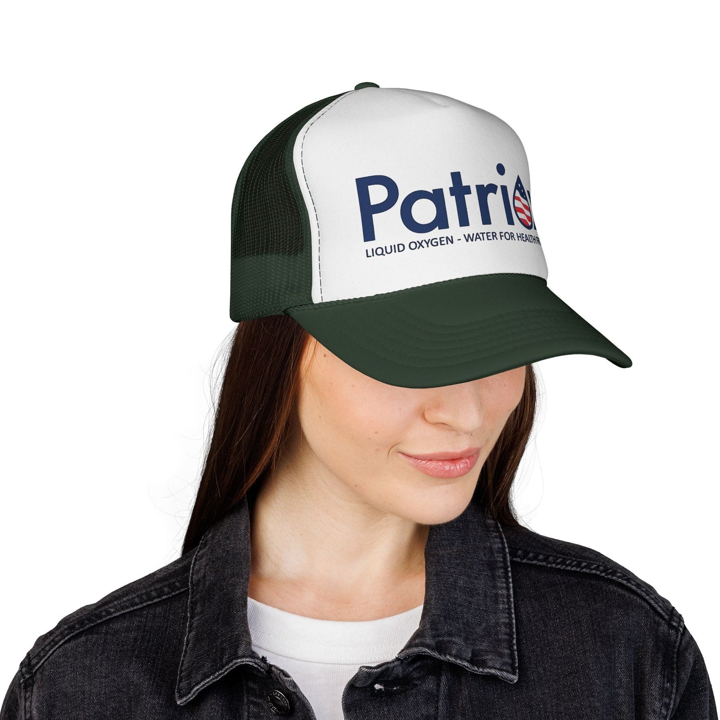 Patriox Trucker Hat — Patriotic Logo Mesh Cap ("Liquid Oxygen — Water for Health Freedom")