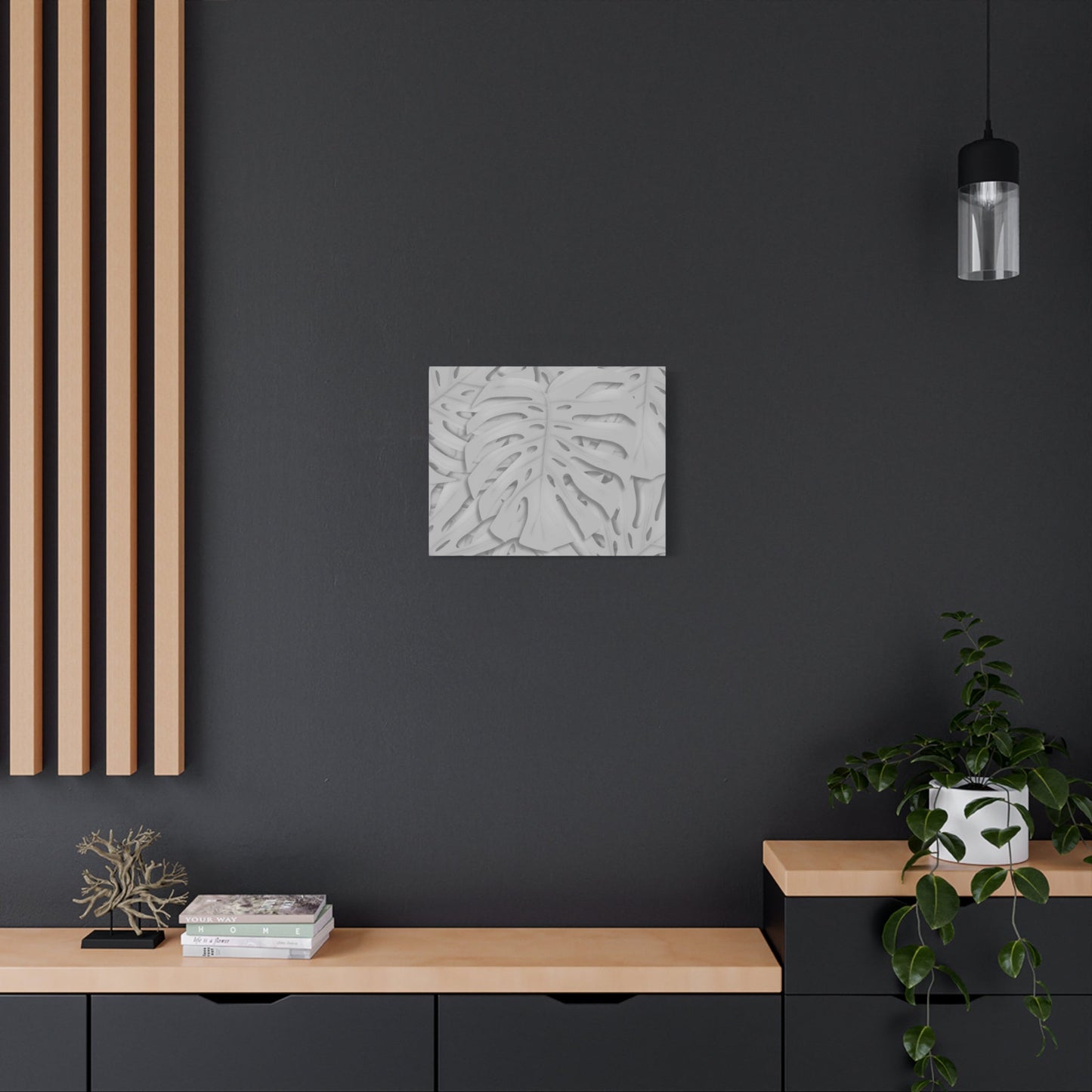Soft Grey Monstera Canvas Print – Botanical Wall Art