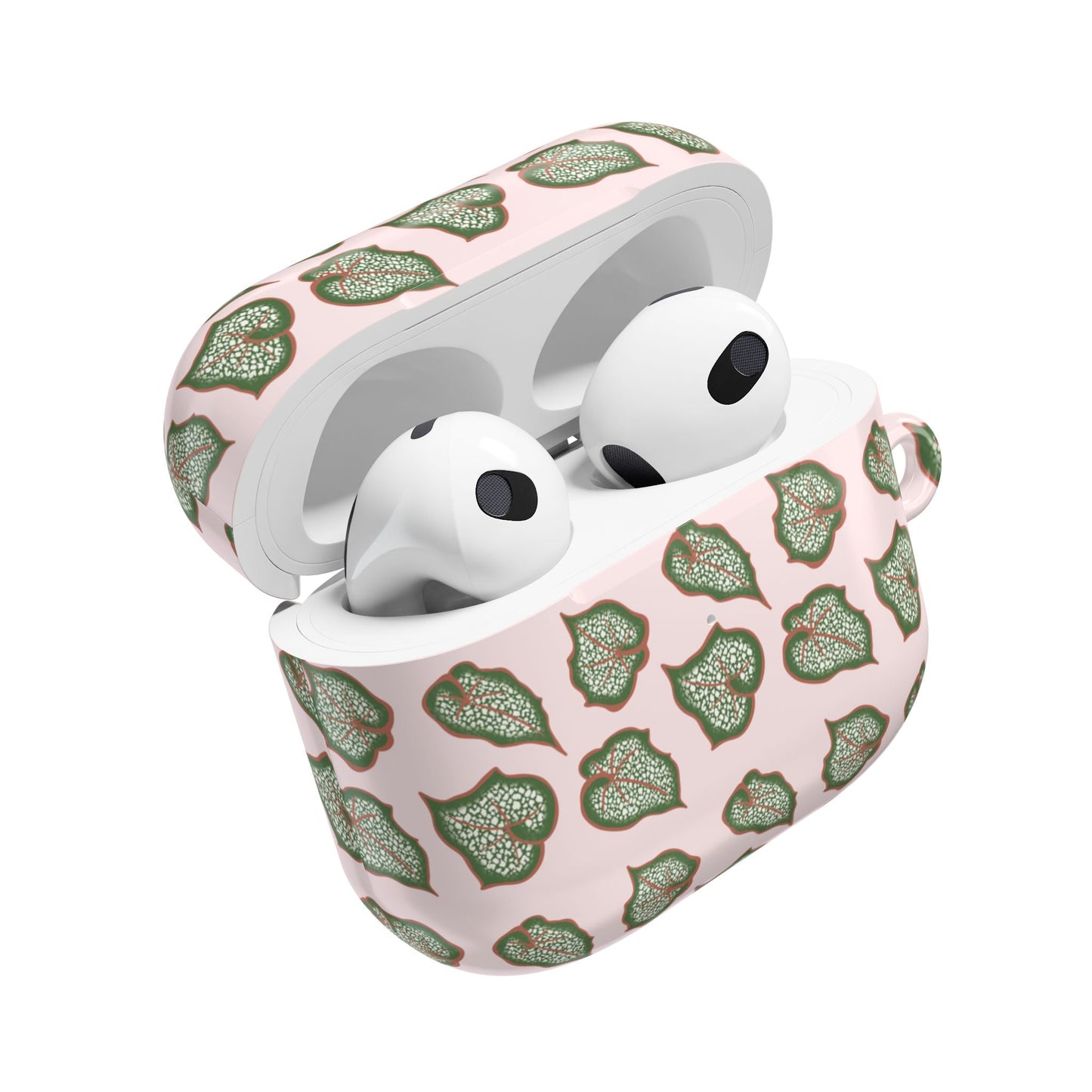 Begonia Pattern Earbud Case – Slim Protective Cover With Carabiner