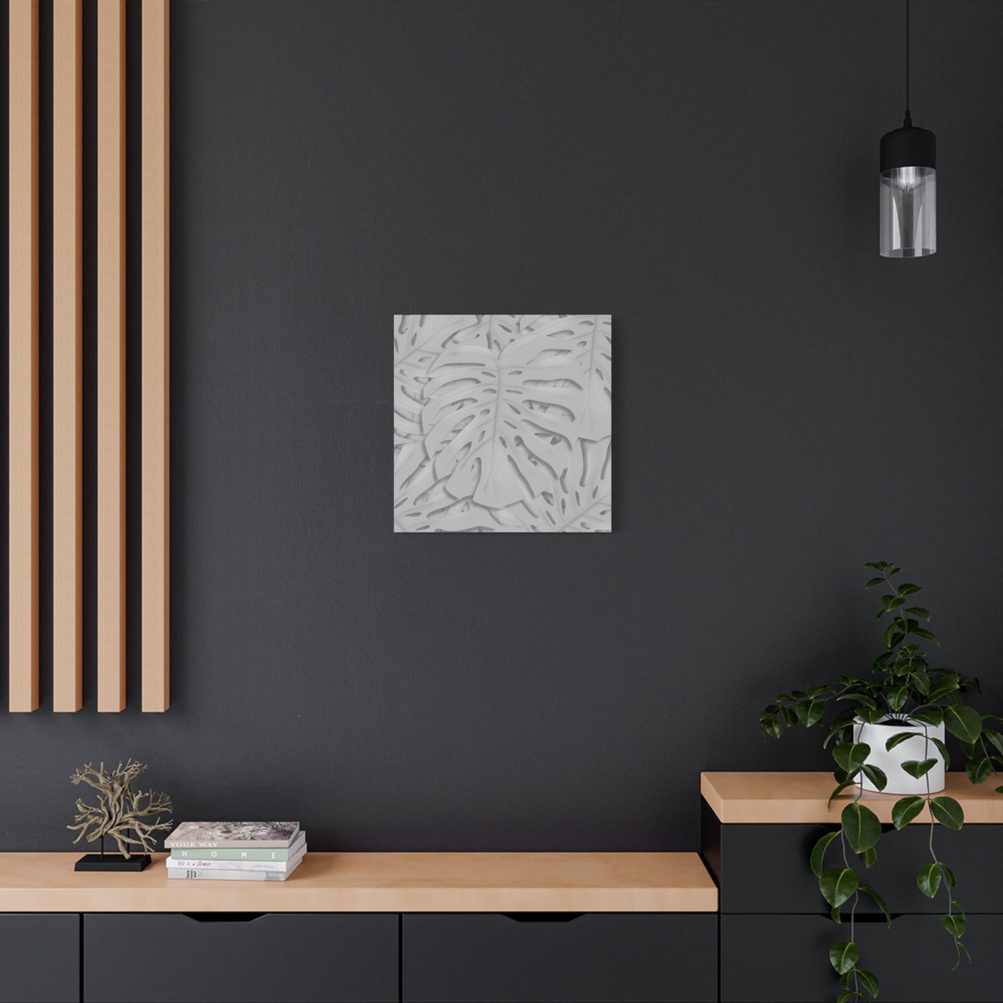 Soft Grey Monstera Canvas Print – Botanical Wall Art