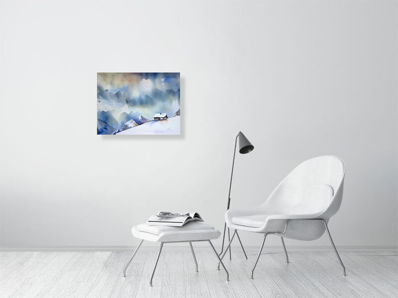 Mountain Retreat Matte Canvas Art, Cozy Home Decor, Winter Landscape Wall Art, Gift for Nature Lovers, Scenic Artwork