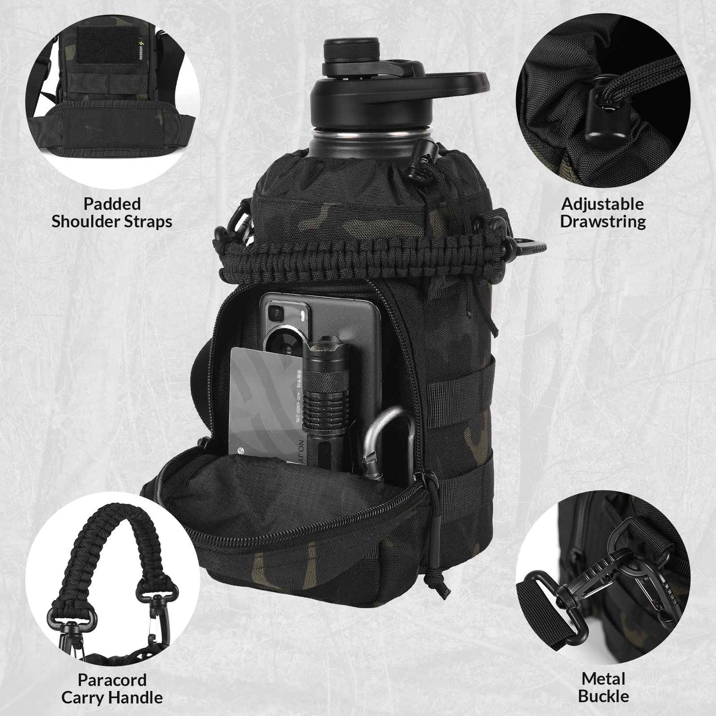 Votagoo 64Oz Half Gallon Stainless Steel Insulated Tactical Water Bottle with Metal Military Water Bottle Tactical Carrier Bag