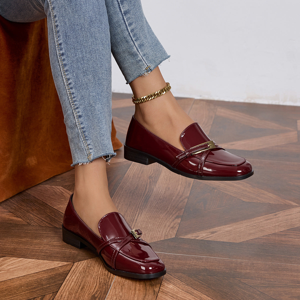 Women’s Patent Leather Square Toe Loafers | Low Heel Slip-On Flats